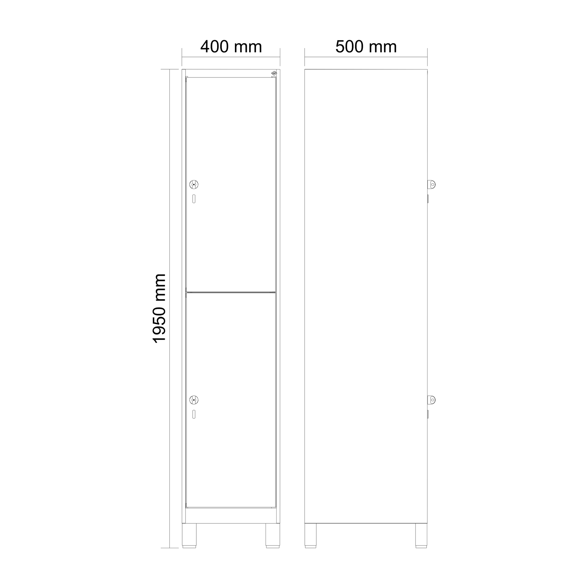 C+P Doppelst�ckiger Spind Evolo PLUS, 2 F�cher, 1950x400x500mm