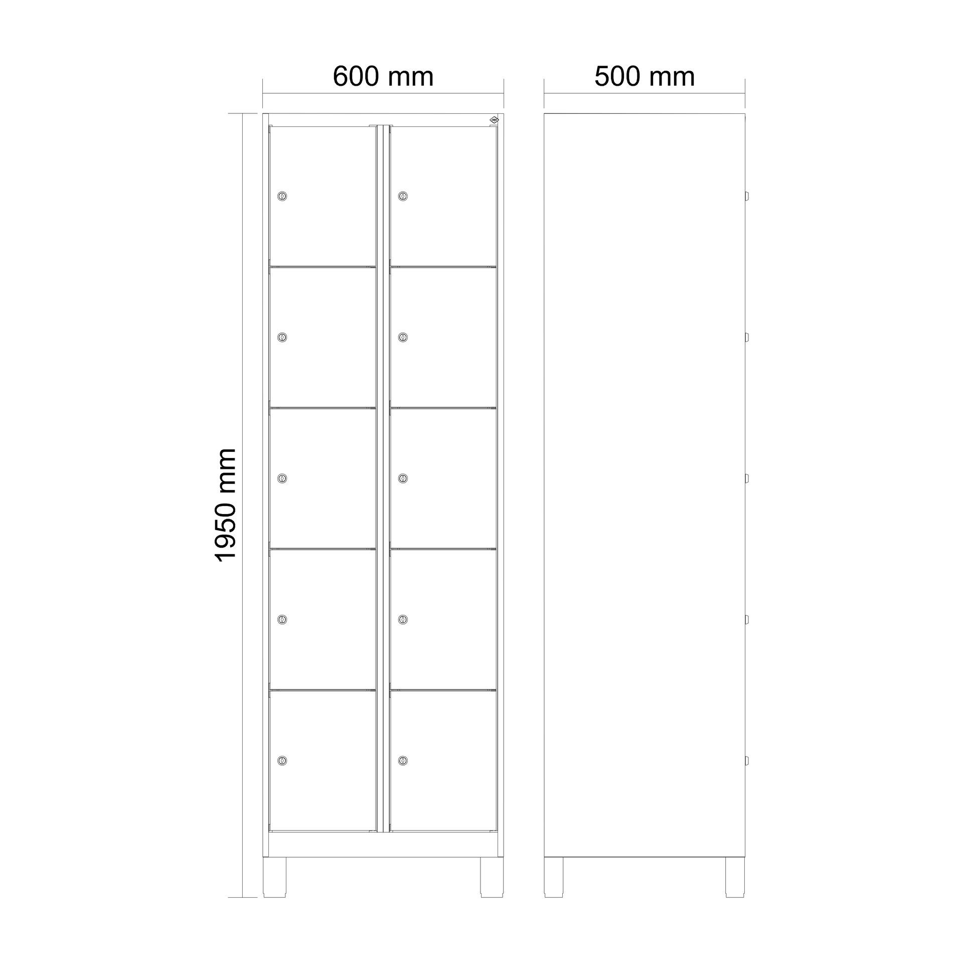 C+P Schlie�fachschrank Evolo PLUS, F��e, 10 F�cher, 1950x600x500mm