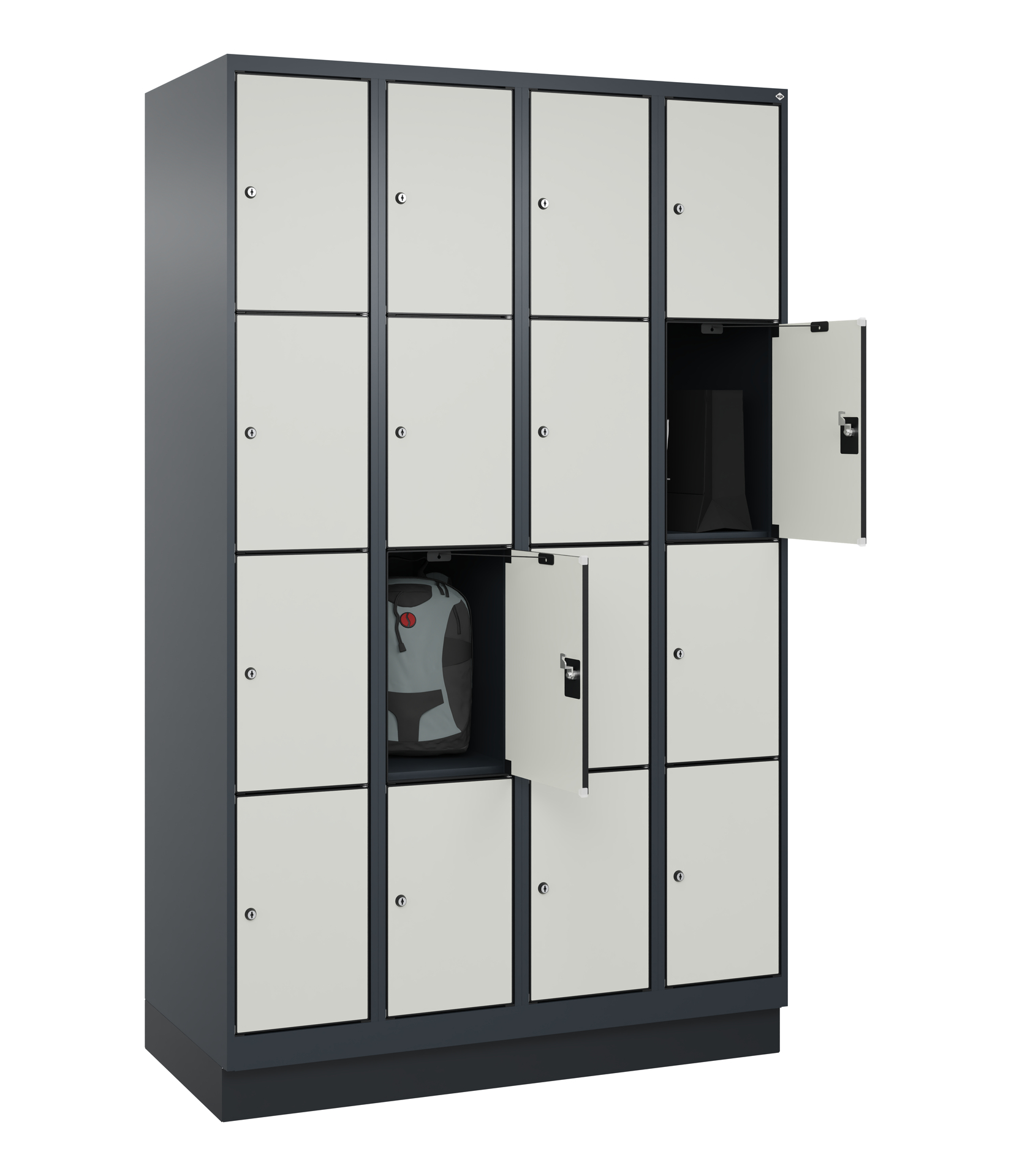C+P Schlie�fachschrank Evolo PLUS, Sockel, 16 F�cher, 1950x1200x500mm