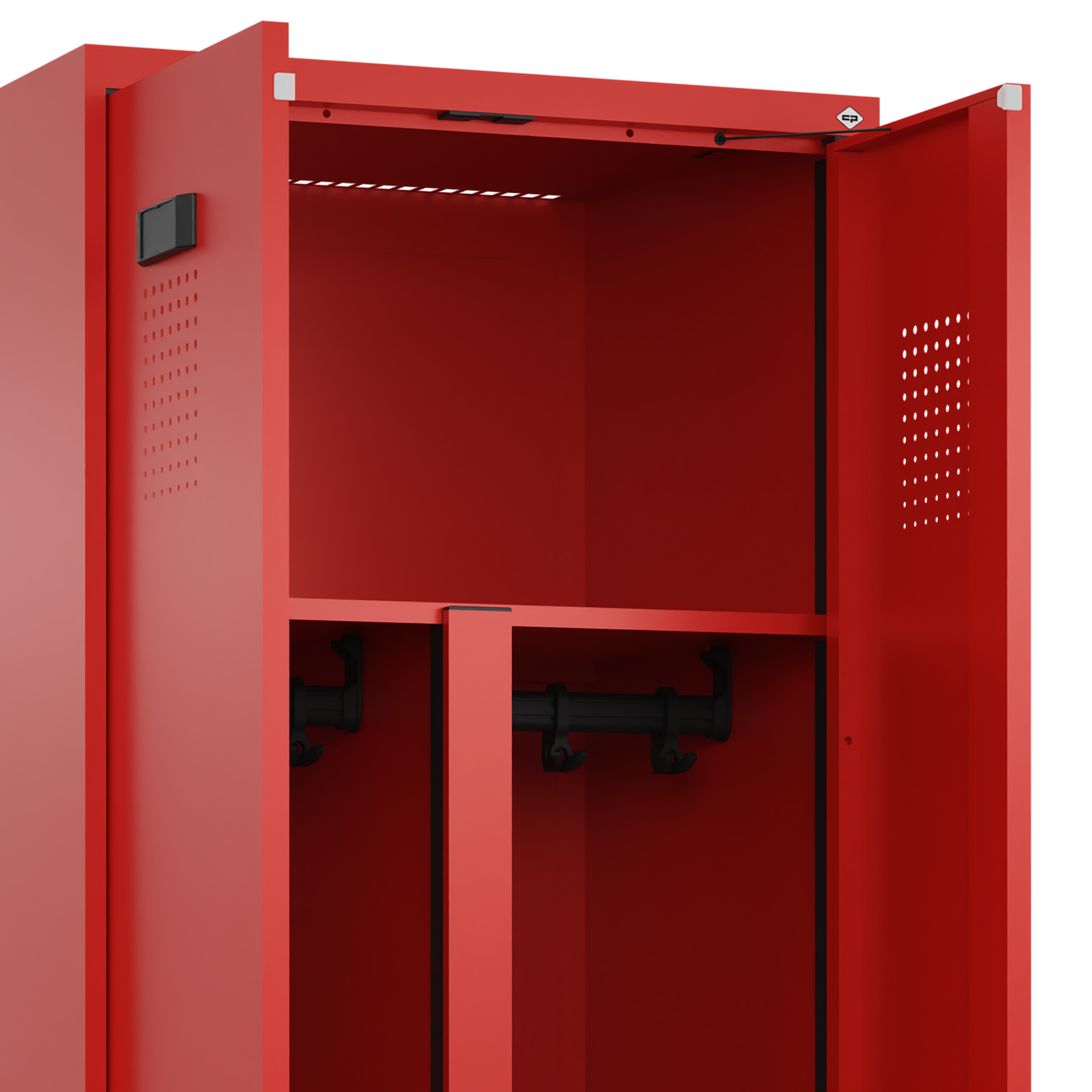 C+P PSA Schwarz-Weiß-Spind Evolo PLUS, Bank, 2 Abteile, 2120x800x815mm