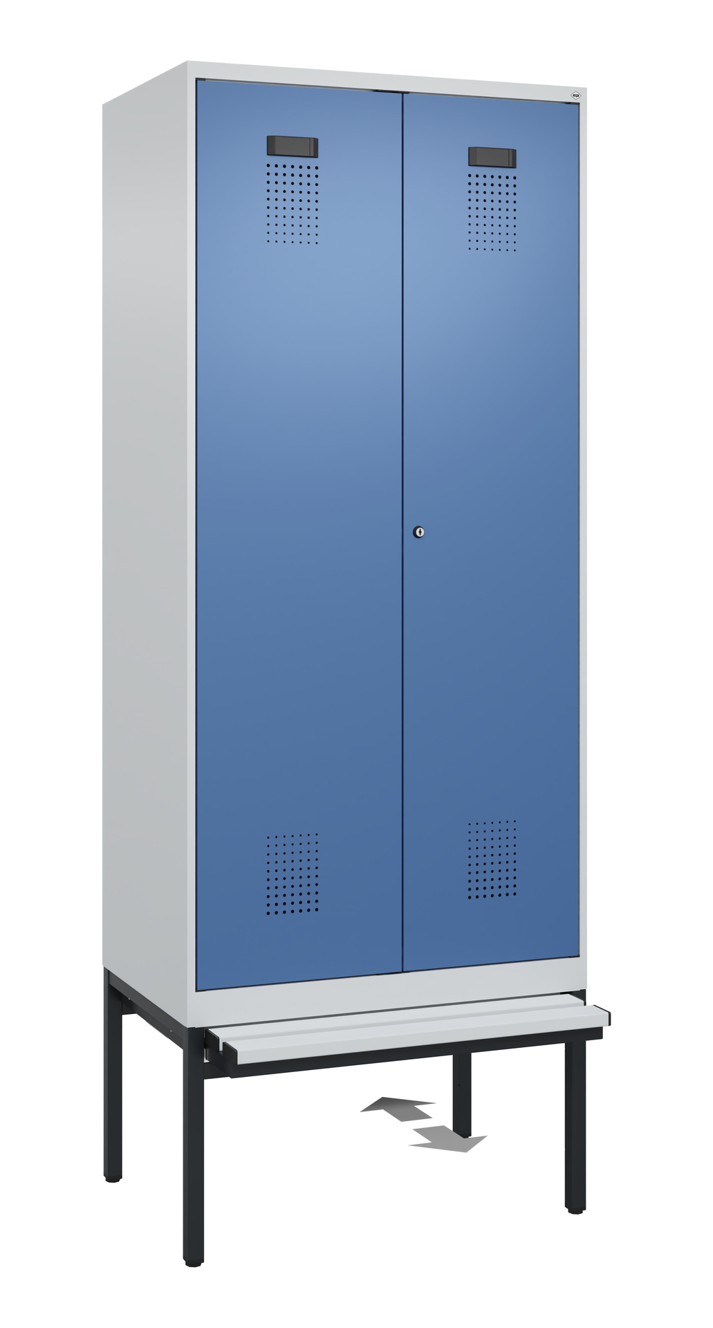 C+P Schwarz-Weiß-Spind Evolo PLUS, Bank, 2 Abteile, 2120x800x815mm