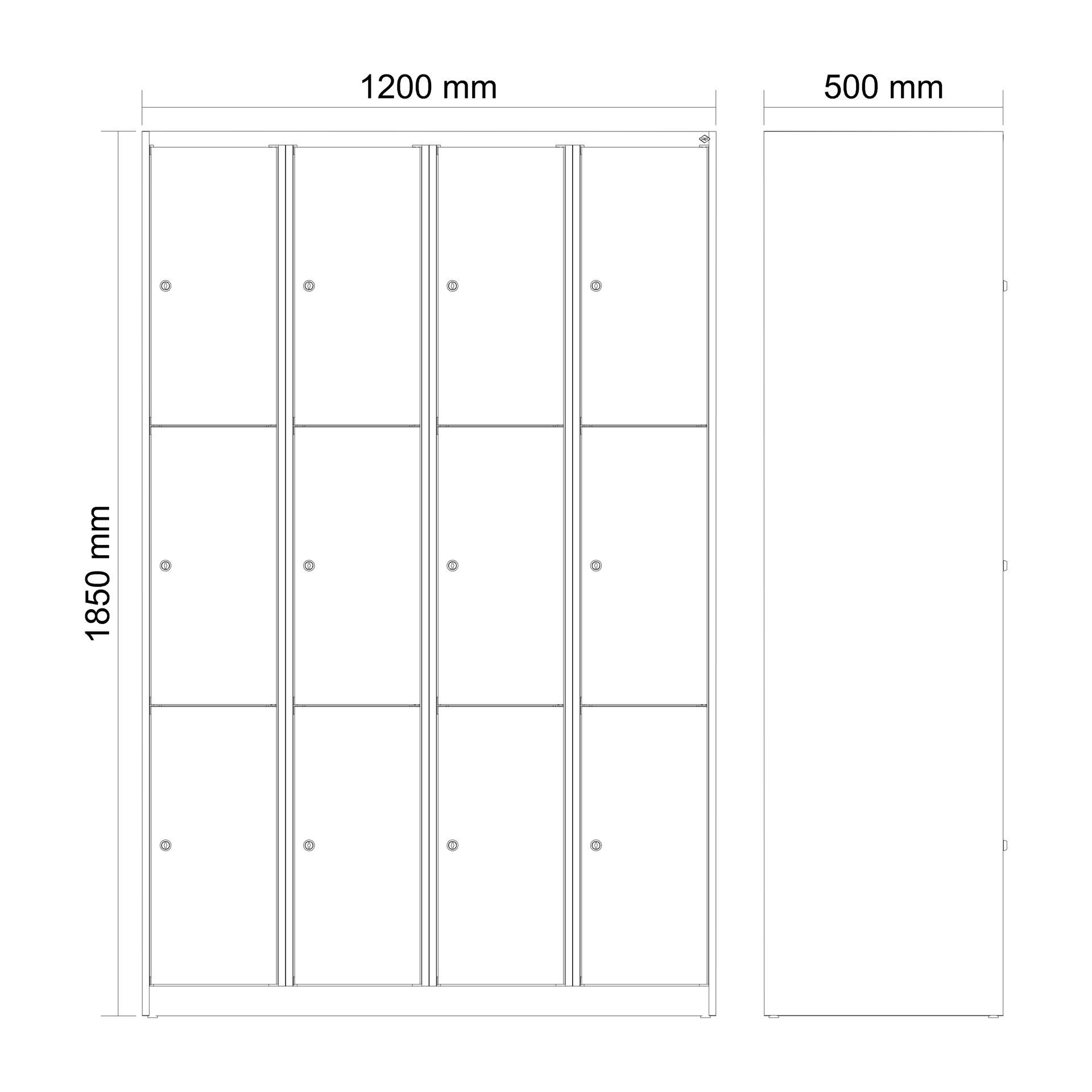 C+P Schlie�fachschrank Evolo PLUS, 12 F�cher, 1850x1200x500mm