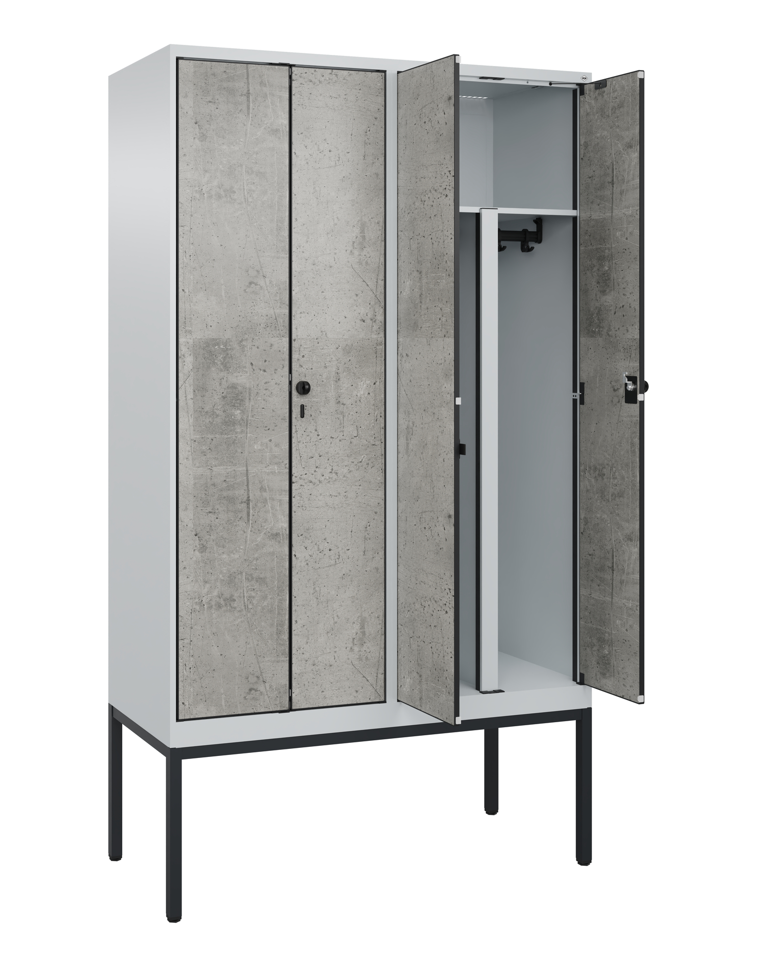 C+P PSA Schwarz-Wei�-Spind Evolo PLUS, Gestell, 4 Abteile, 2120x1200x500mm