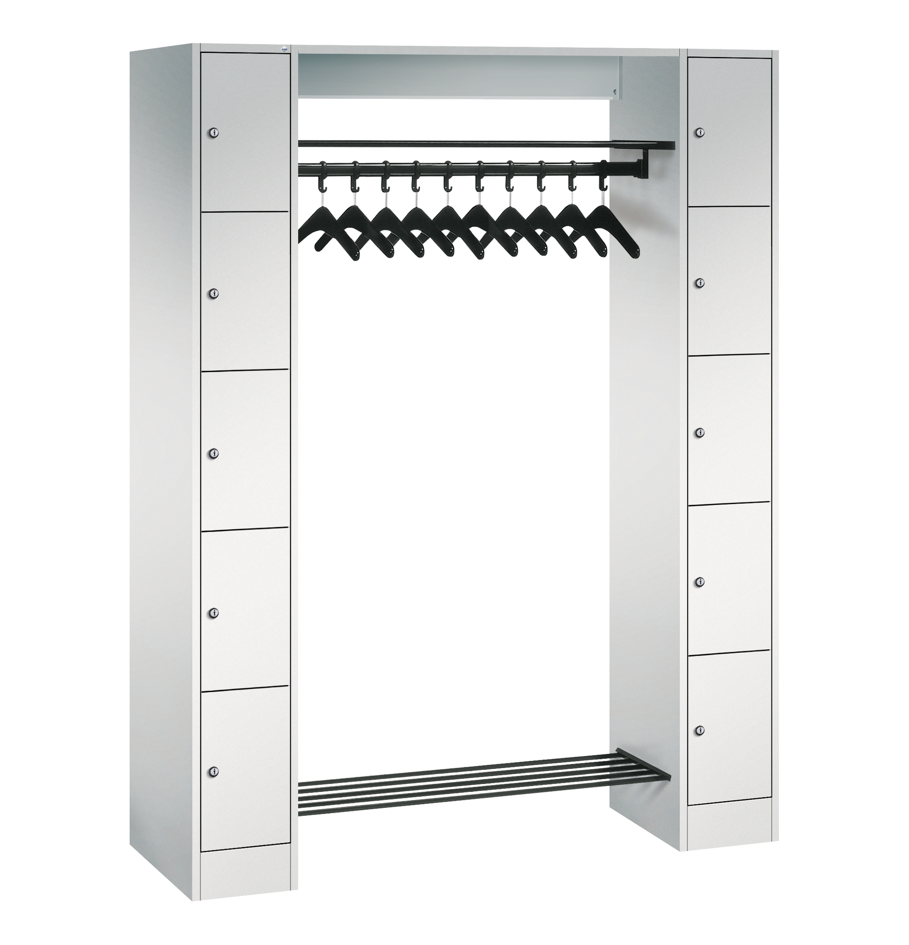 C+P Offene Garderobe Serie 8070, 10 Fächer, Sockel, 1950x1430x480mm, 7035/7035