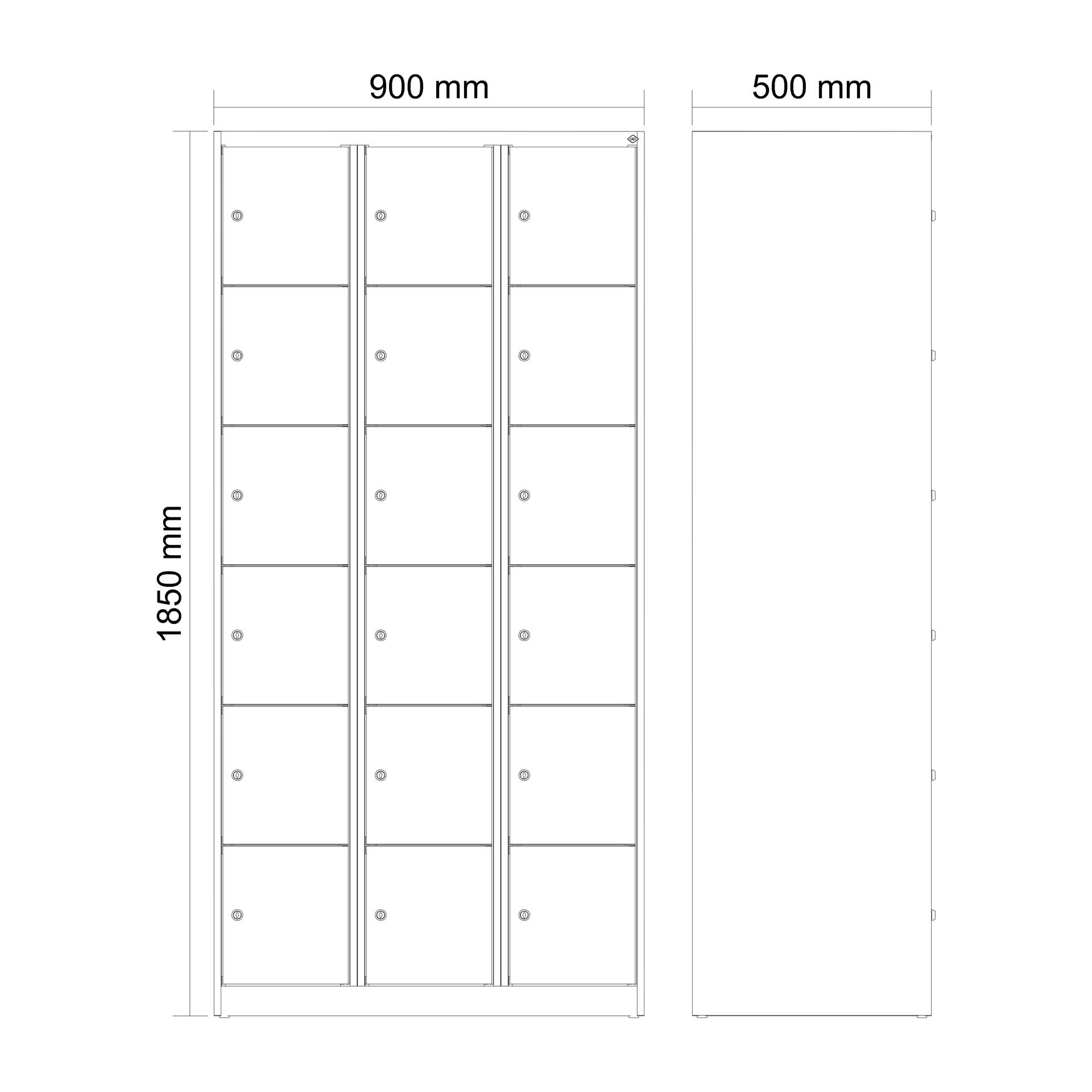 C+P Schlie�fachschrank Evolo PLUS, 18 F�cher, 1850x900x500mm