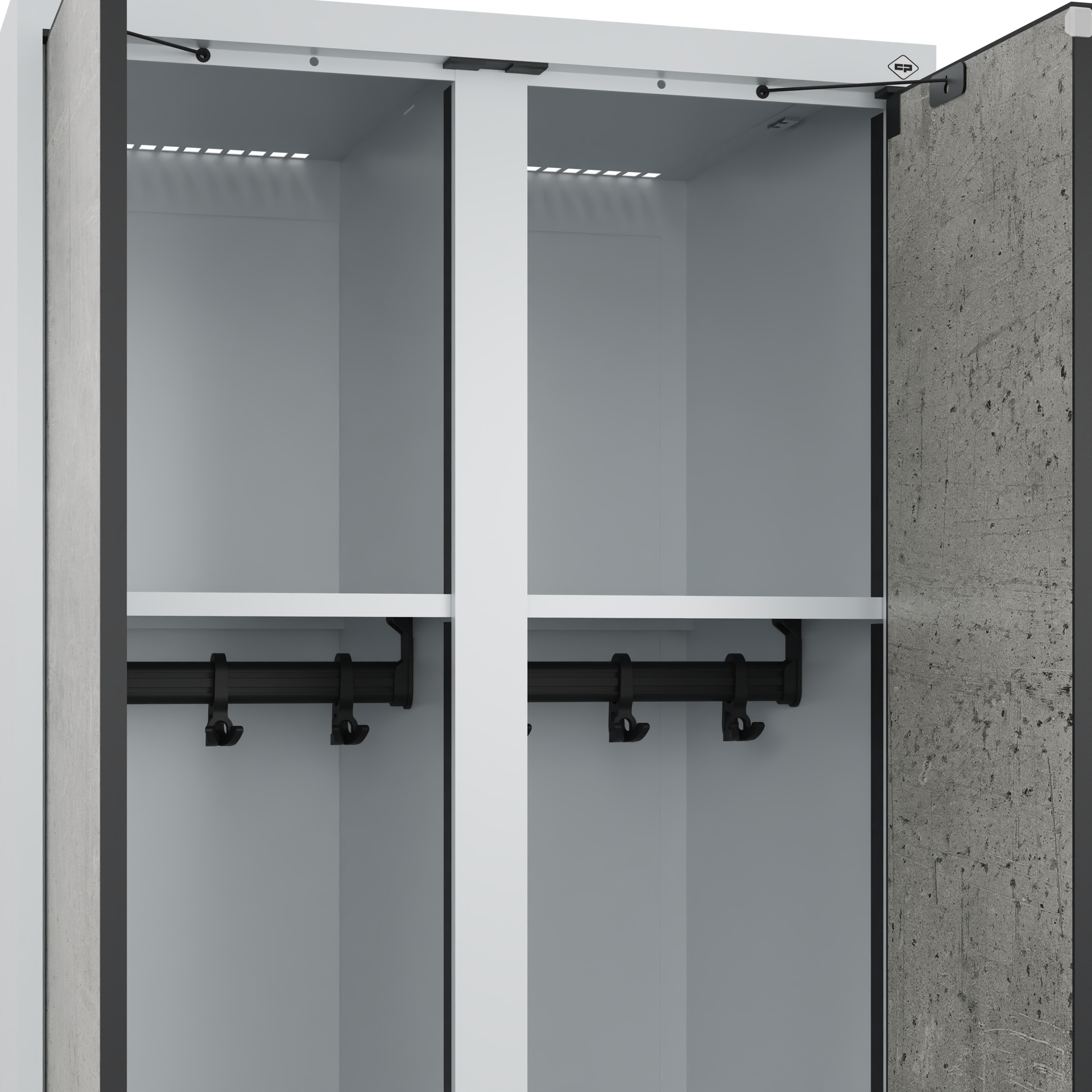 C+P Schwarz-Wei�-Spind Evolo PLUS, Gestell, 4 Abteile, 2120x1200x500mm