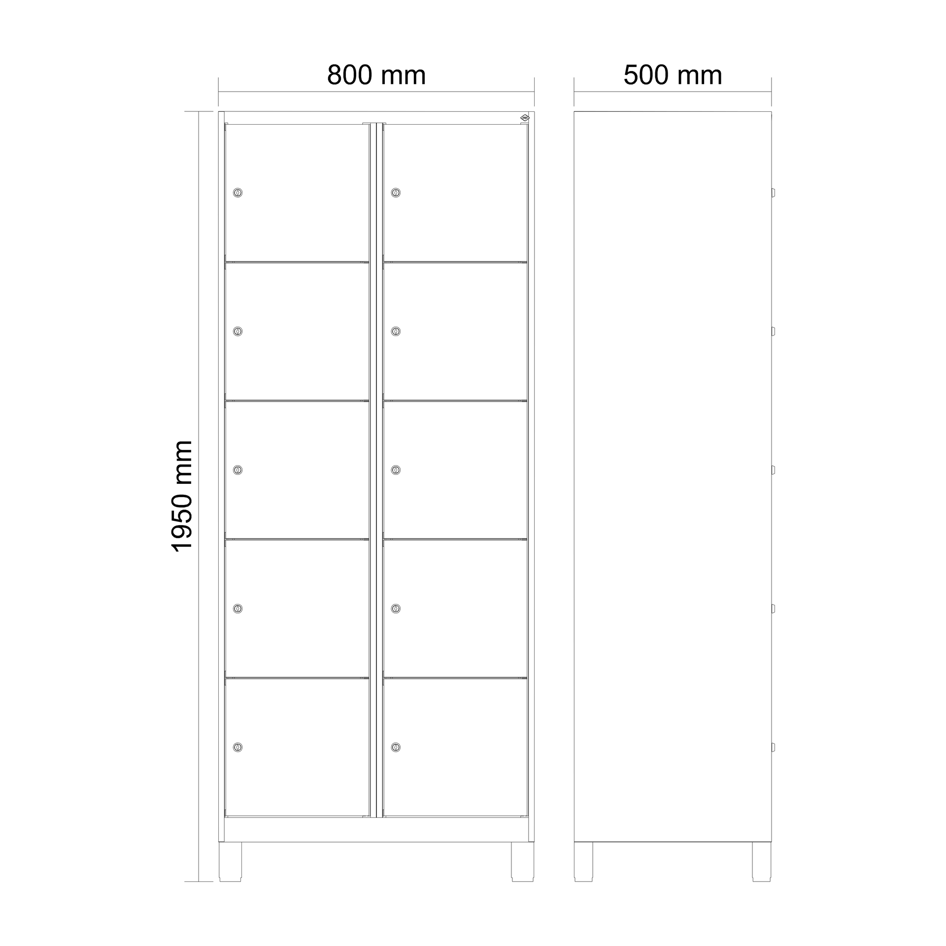 C+P Schlie�fachschrank Evolo PLUS, F��e, 10 F�cher, 1950x800x500mm