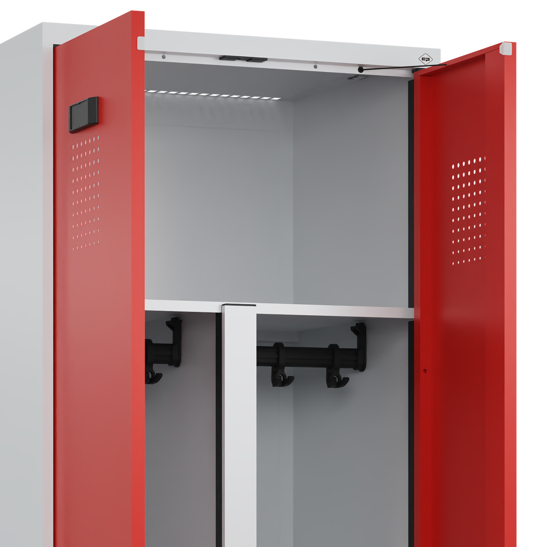 C+P PSA Schwarz-Weiß-Spind Evolo PLUS, Bank, 4 Abteile, 2120x1200x815mm