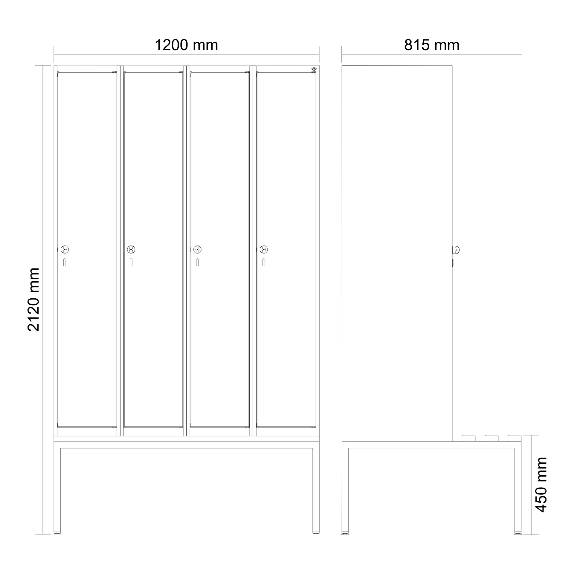C+P Spind Evolo PLUS, Bank, 4 Abteile, 2120x1200x815mm
