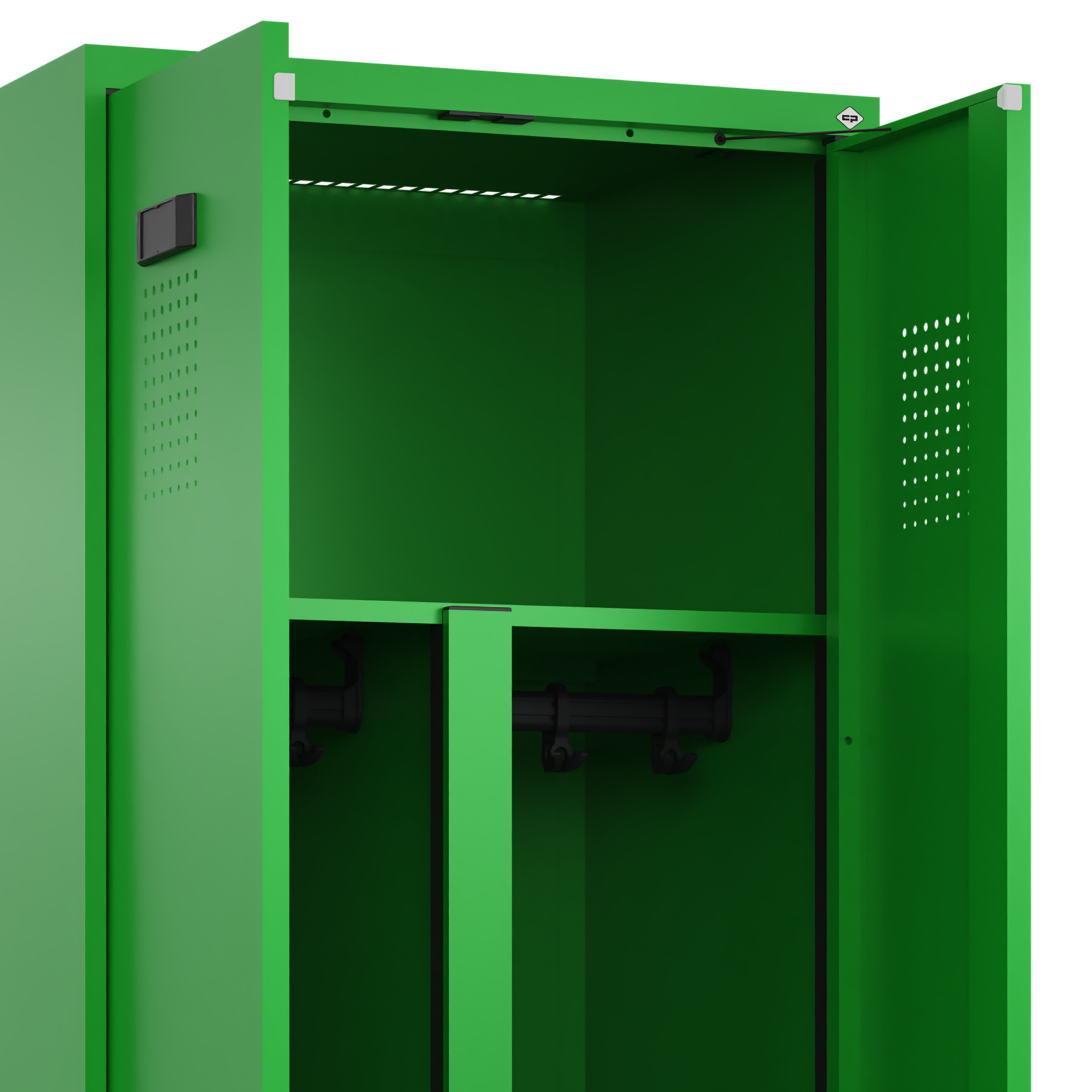 C+P PSA Schwarz-Weiß-Spind Evolo PLUS, Bank, 2 Abteile, 2120x800x815mm