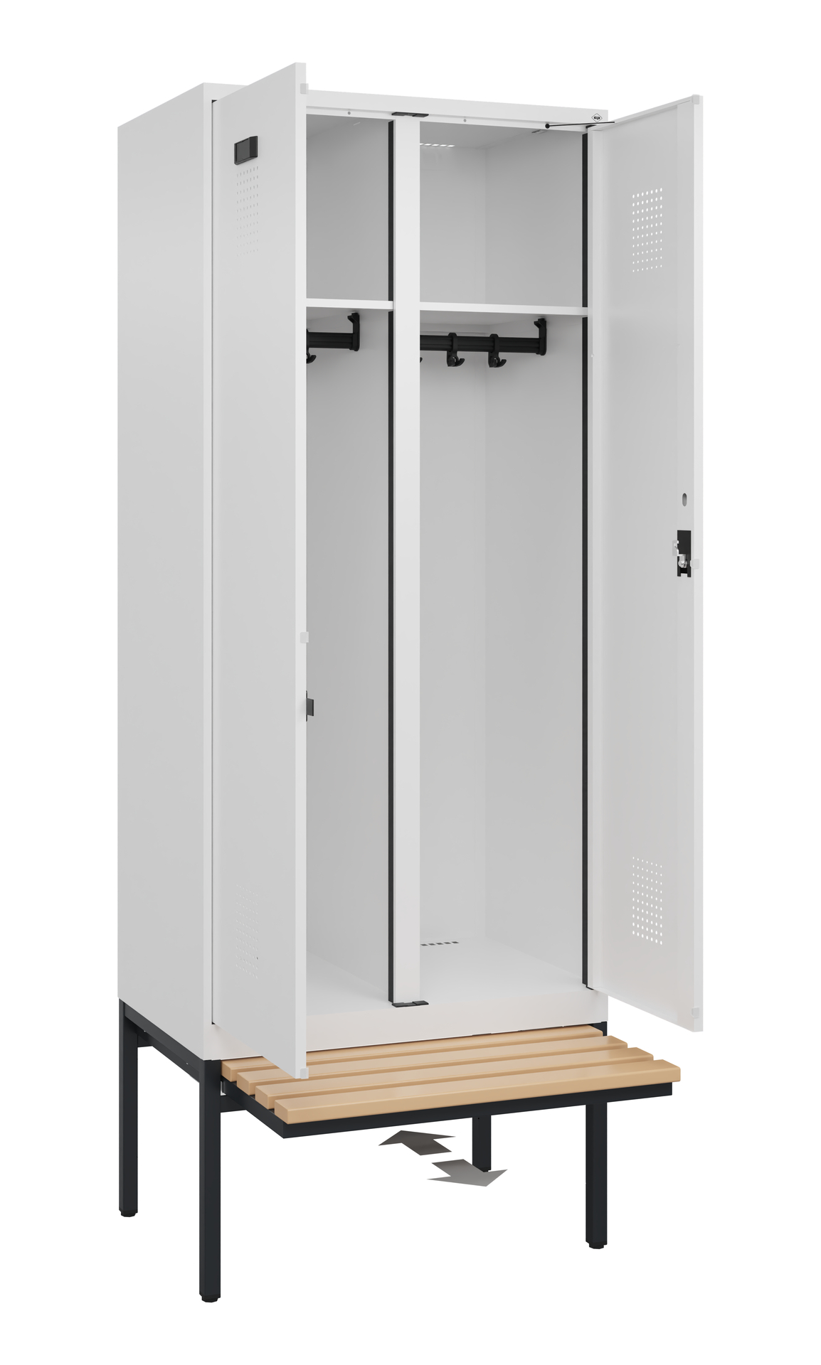 C+P Schwarz-Weiß-Spind Evolo PLUS, Bank, 2 Abteile, 2120x800x815mm