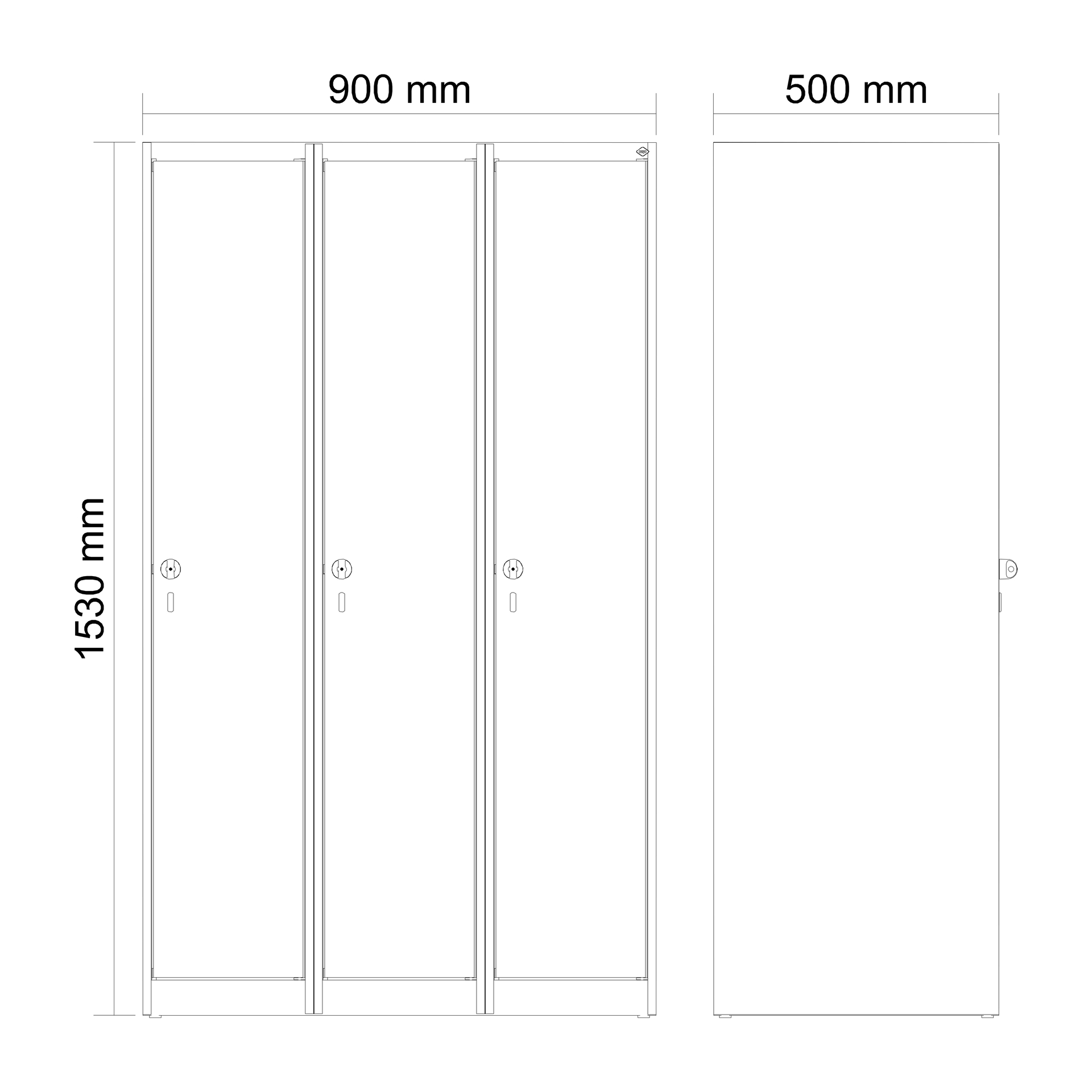 C+P Spind Evolo PLUS, 3 Abteile, 1530x900x500mm