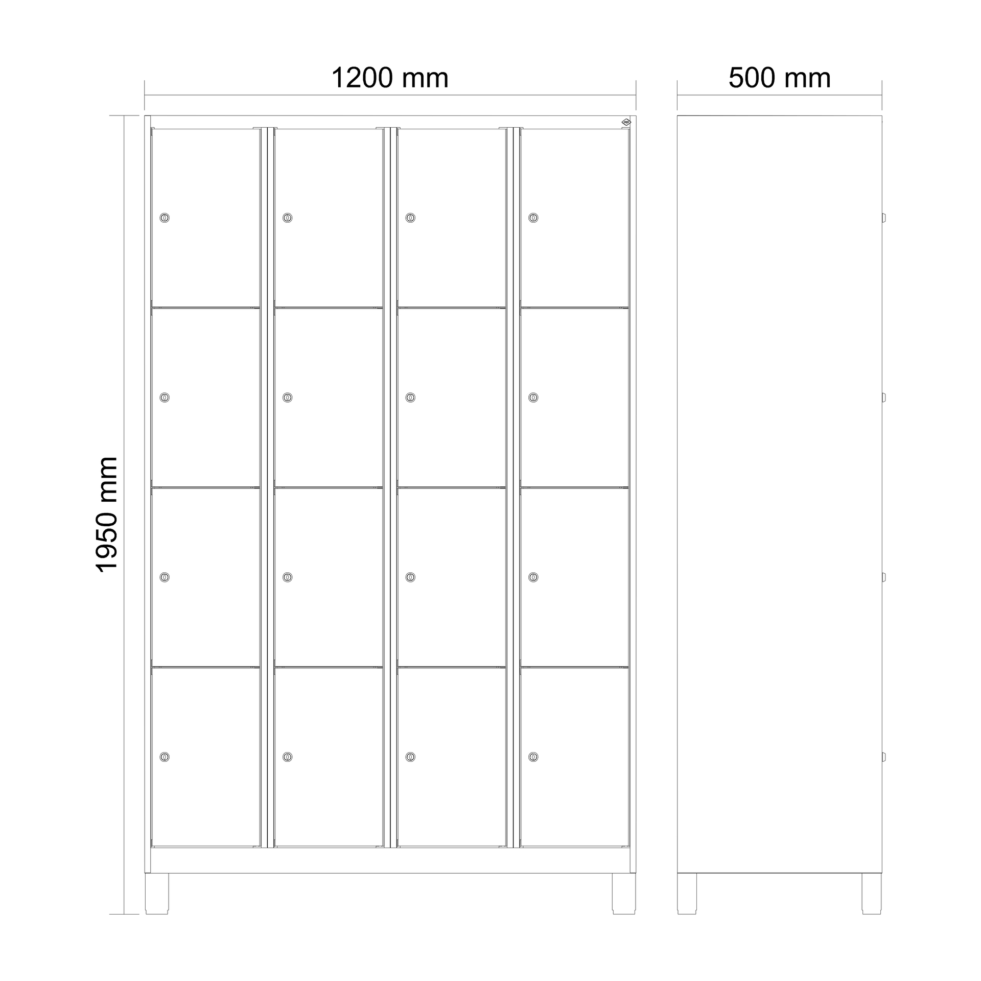 C+P Schlie�fachschrank Evolo PLUS, F��e, 16 F�cher, 1950x1200x500mm