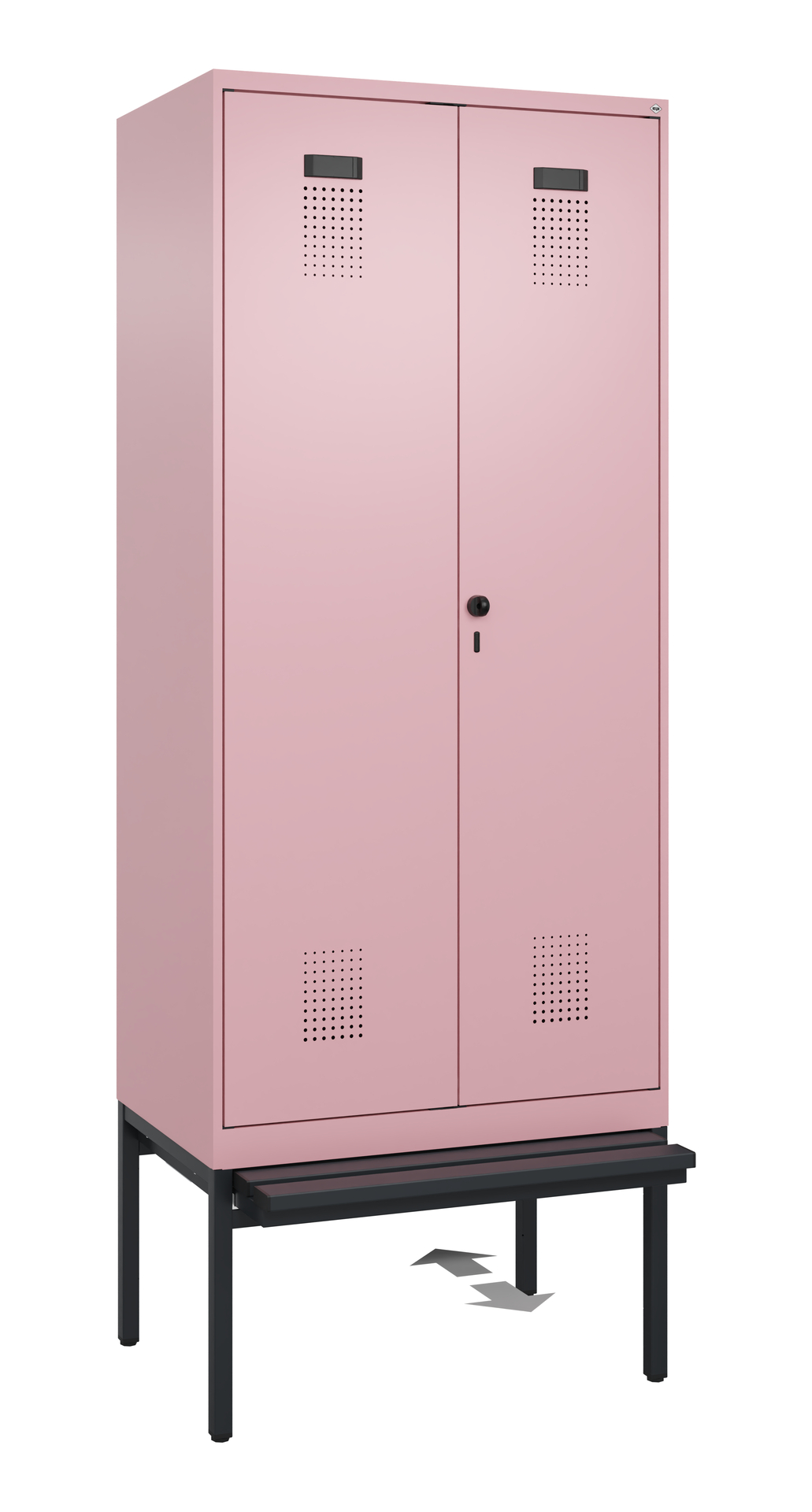 C+P PSA Schwarz-Weiß-Spind Evolo PLUS, Bank, 2 Abteile, 2120x800x815mm