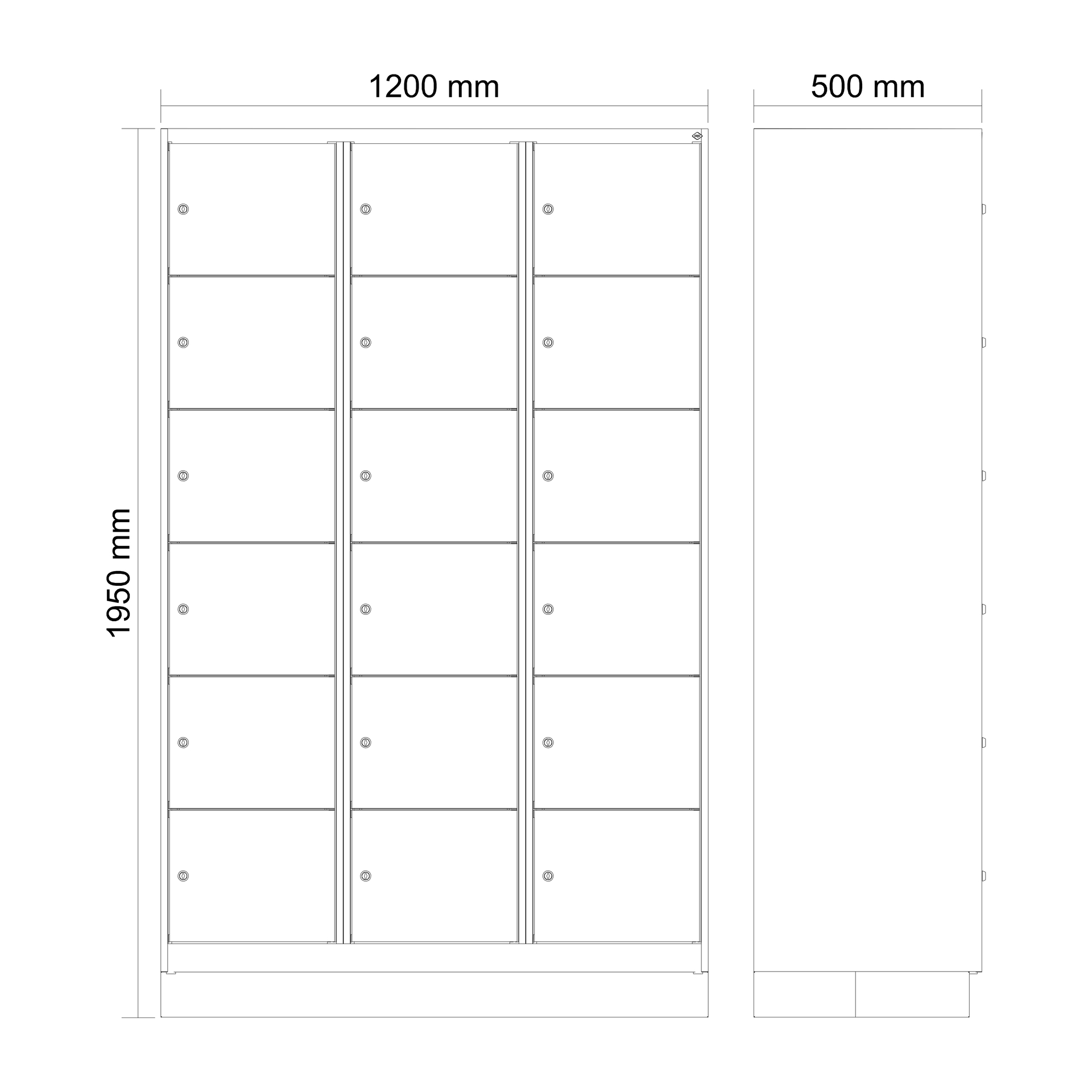 C+P Schlie�fachschrank Evolo PLUS, Sockel, 18 F�cher, 1950x1200x500mm