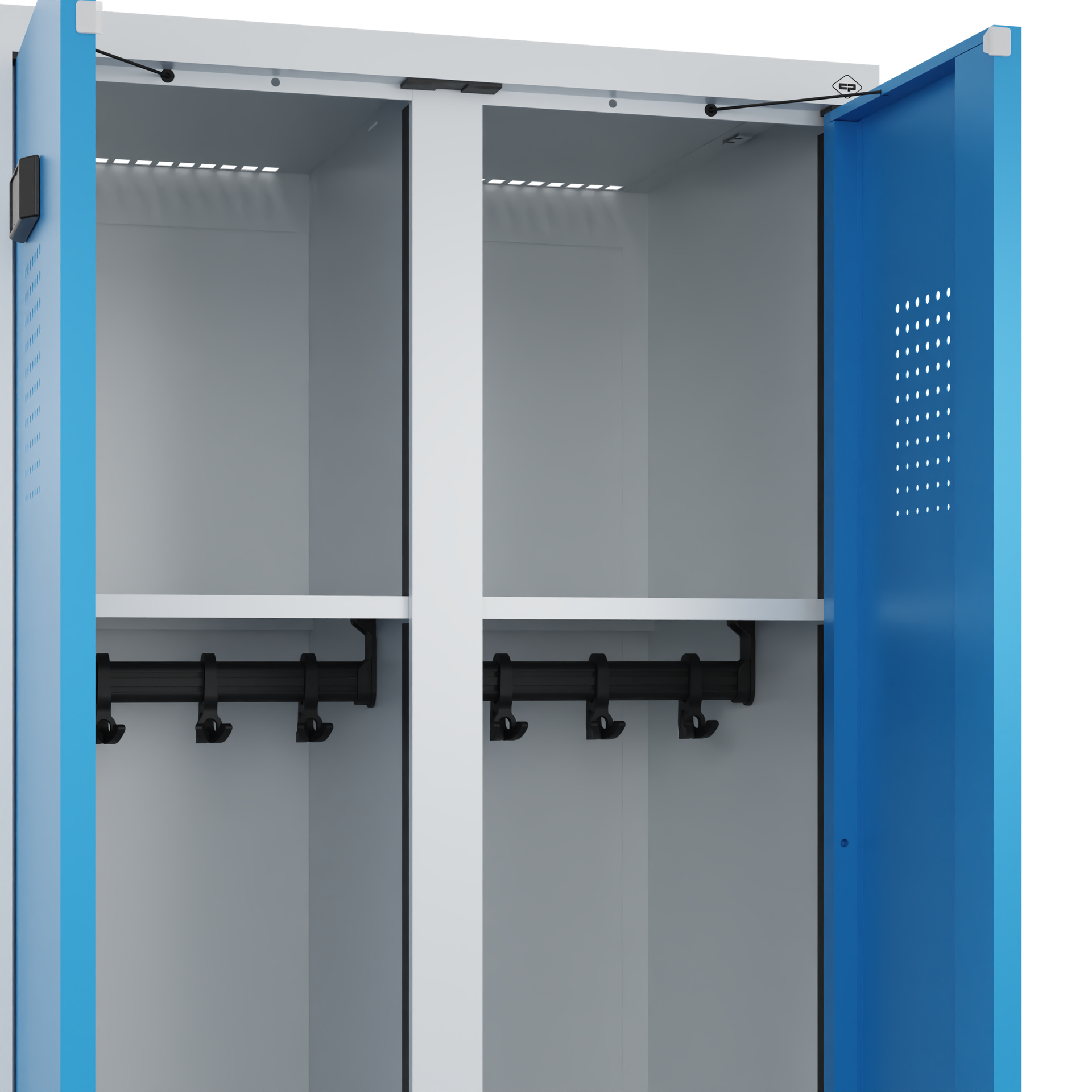 C+P Schwarz-Weiß-Spind Evolo PLUS, Bank, 4 Abteile, 2120x1200x815mm