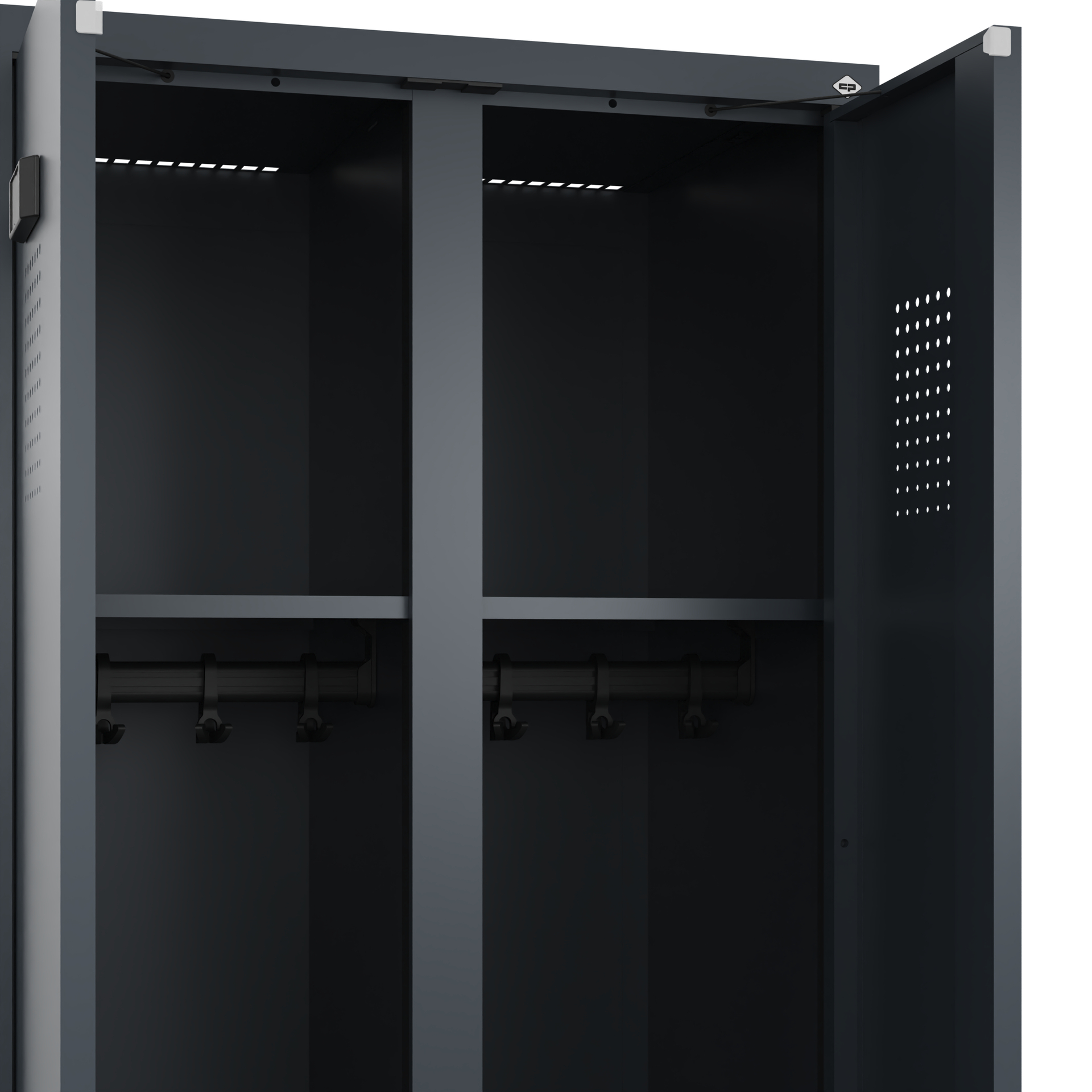 C+P Schwarz-Weiß-Spind Evolo PLUS, Bank, 2 Abteile, 2120x600x815mm