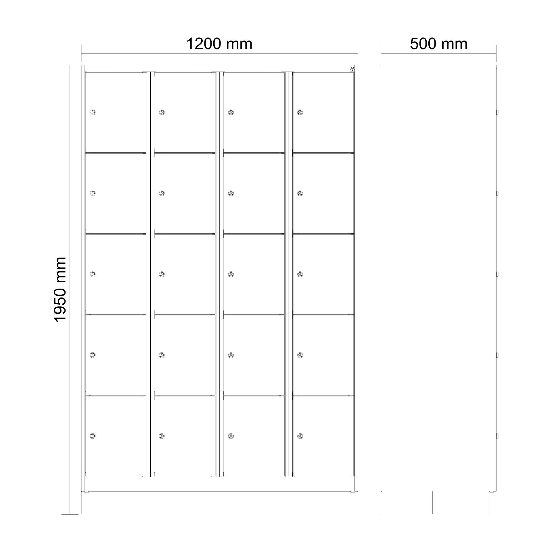 C+P Schlie�fachschrank Evolo PLUS, Sockel, 20 F�cher, 1950x1200x500mm