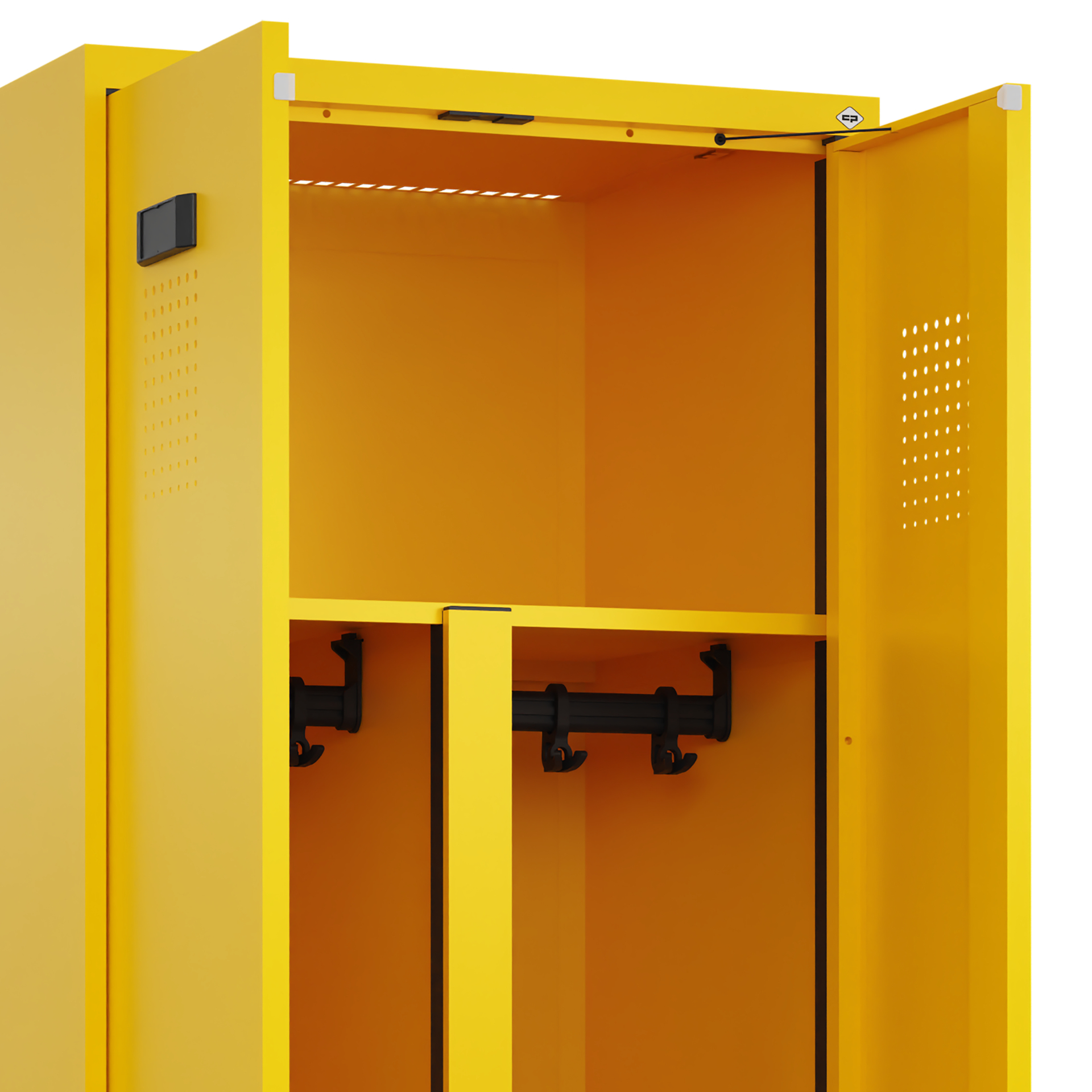 C+P PSA Schwarz-Weiß-Spind Evolo PLUS, Bank, 4 Abteile, 2120x1200x815mm