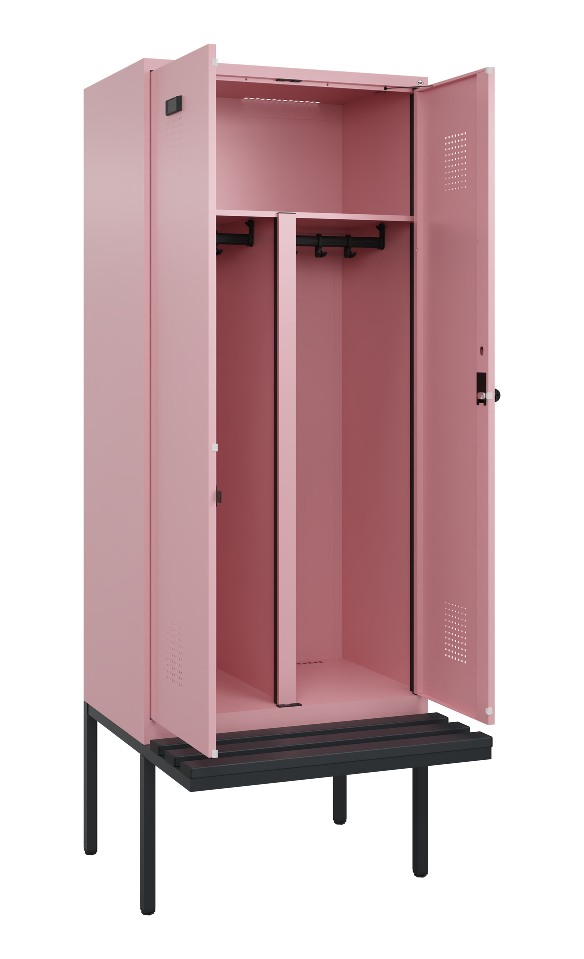 C+P PSA Schwarz-Weiß-Spind Evolo PLUS, Bank, 2 Abteile, 2120x800x815mm
