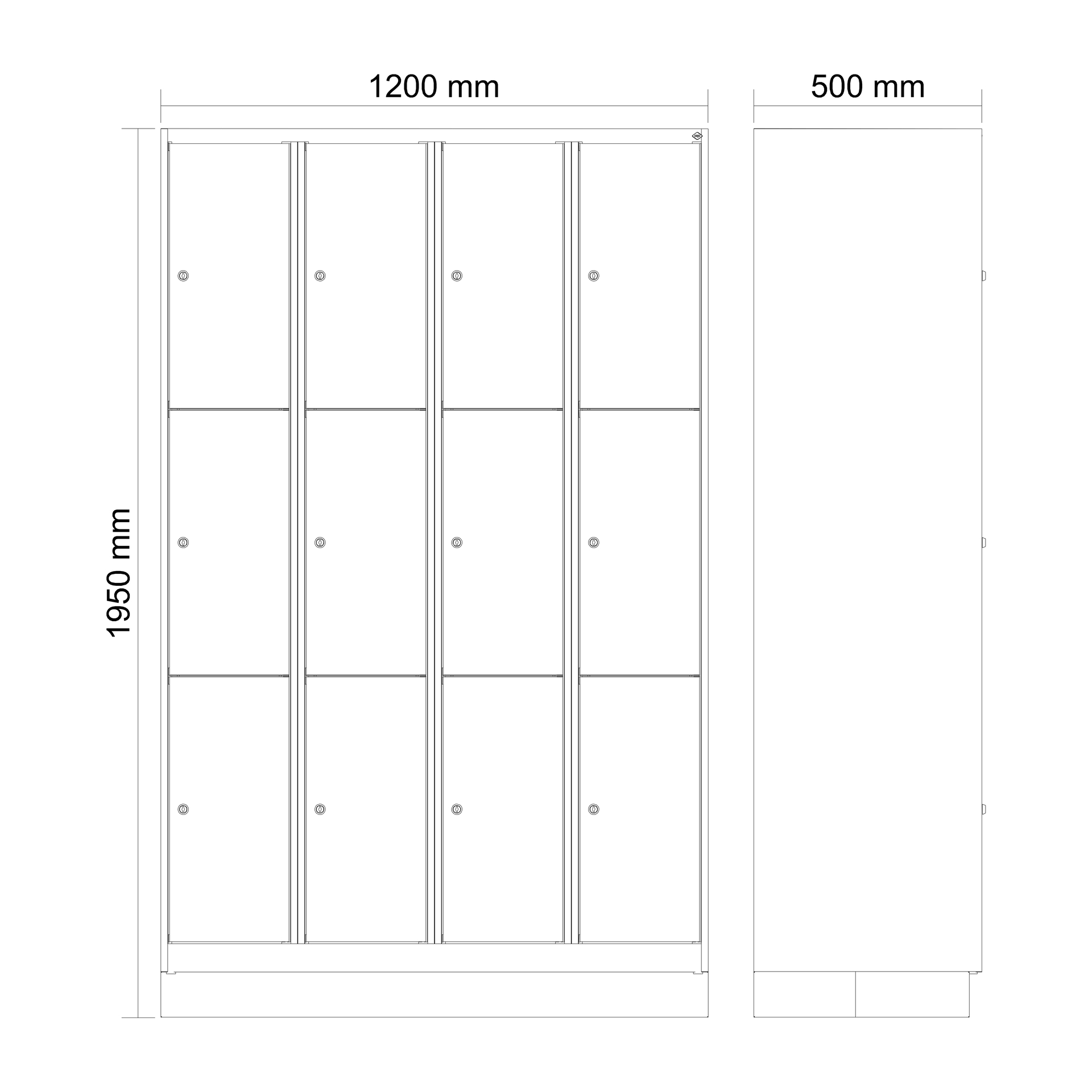 C+P Schlie�fachschrank Evolo PLUS, Sockel, 12 F�cher, 1950x1200x500mm