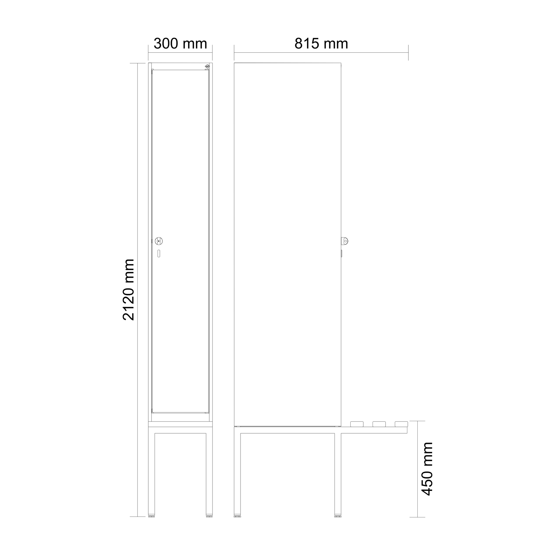 C+P Spind Evolo PLUS, Bank, 1 Abteil, 2120x300x815mm