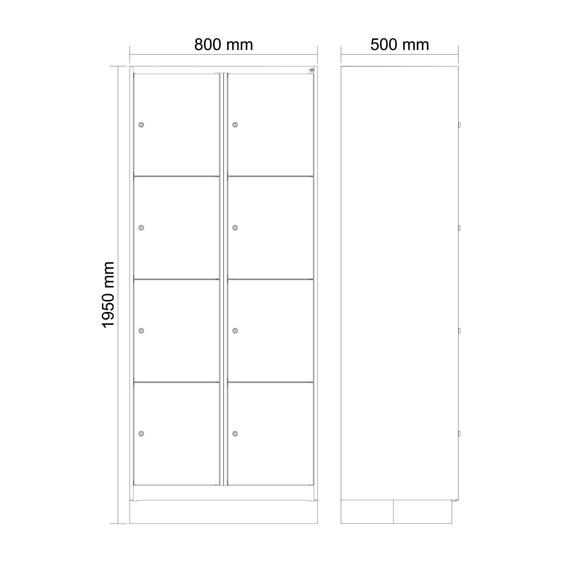 C+P Schlie�fachschrank Evolo PLUS, Sockel, 8 F�cher, 1950x800x500mm