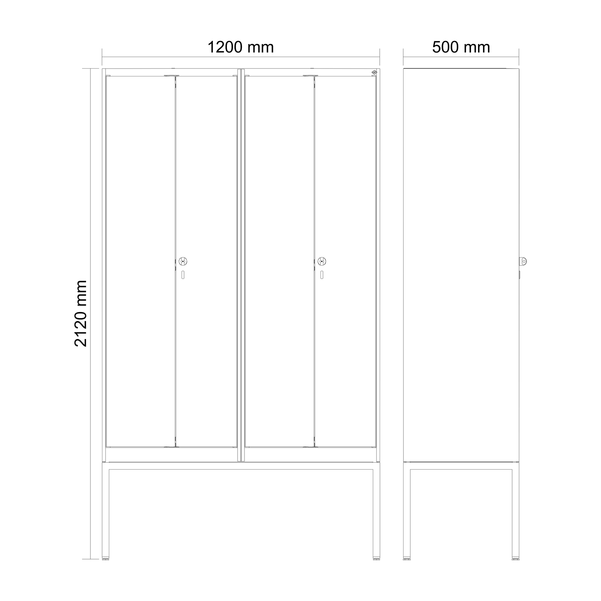 C+P Schwarz-Wei�-Spind Evolo PLUS, Gestell, 4 Abteile, 2120x1200x500mm
