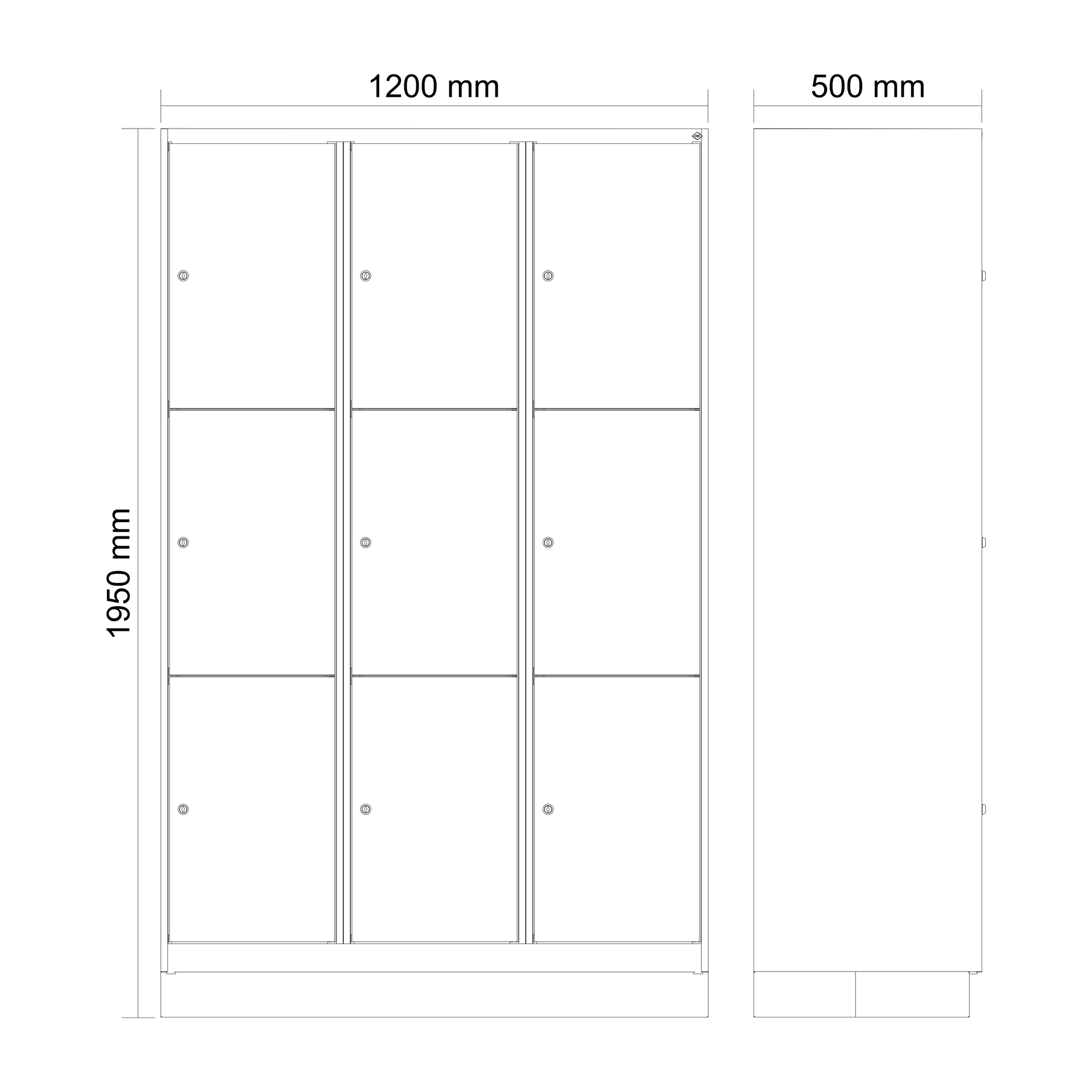 C+P Schlie�fachschrank Evolo PLUS, Sockel, 9 F�cher, 1950x1200x500mm