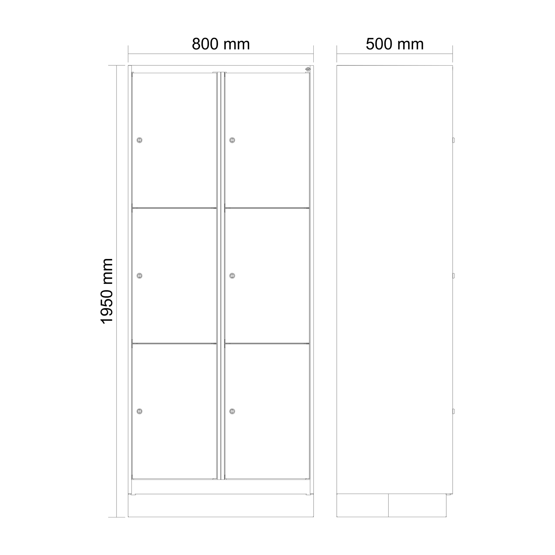 C+P Schlie�fachschrank Evolo PLUS, Sockel, 6 F�cher, 1950x800x500mm