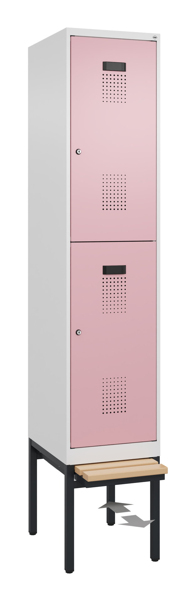 C+P Doppelstöckiger Spind Evolo PLUS, 2 Fächer, 2120x400x815mm