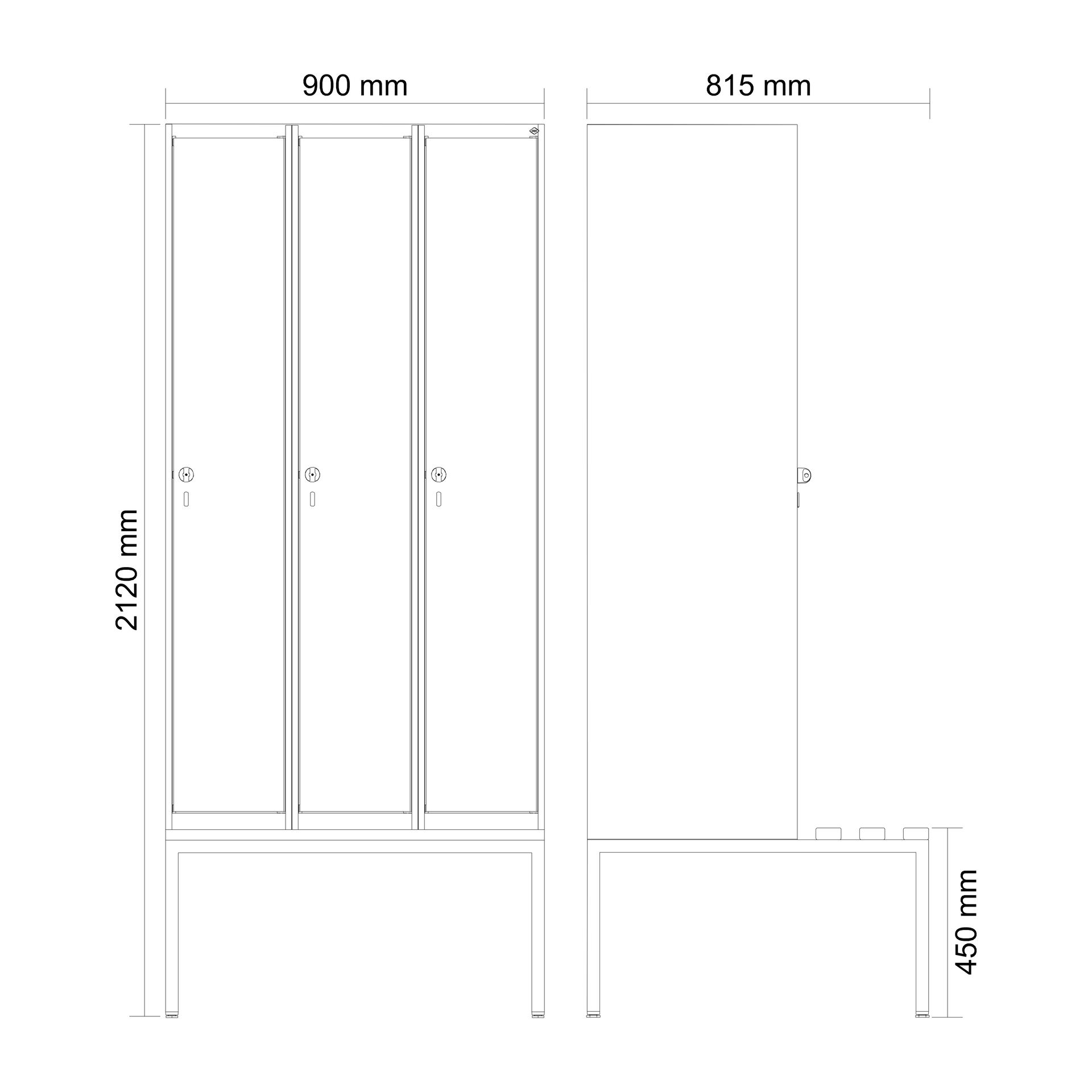 C+P Spind Evolo PLUS, Bank, 3 Abteile, 2120x900x815mm