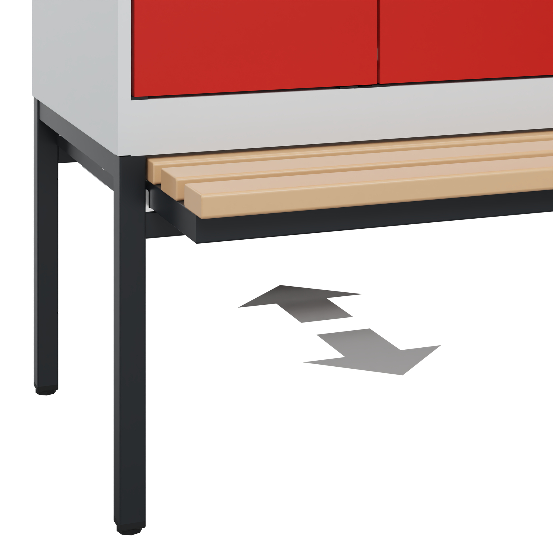 C+P PSA Schwarz-Weiß-Spind Evolo PLUS, Bank, 4 Abteile, 2120x1200x815mm
