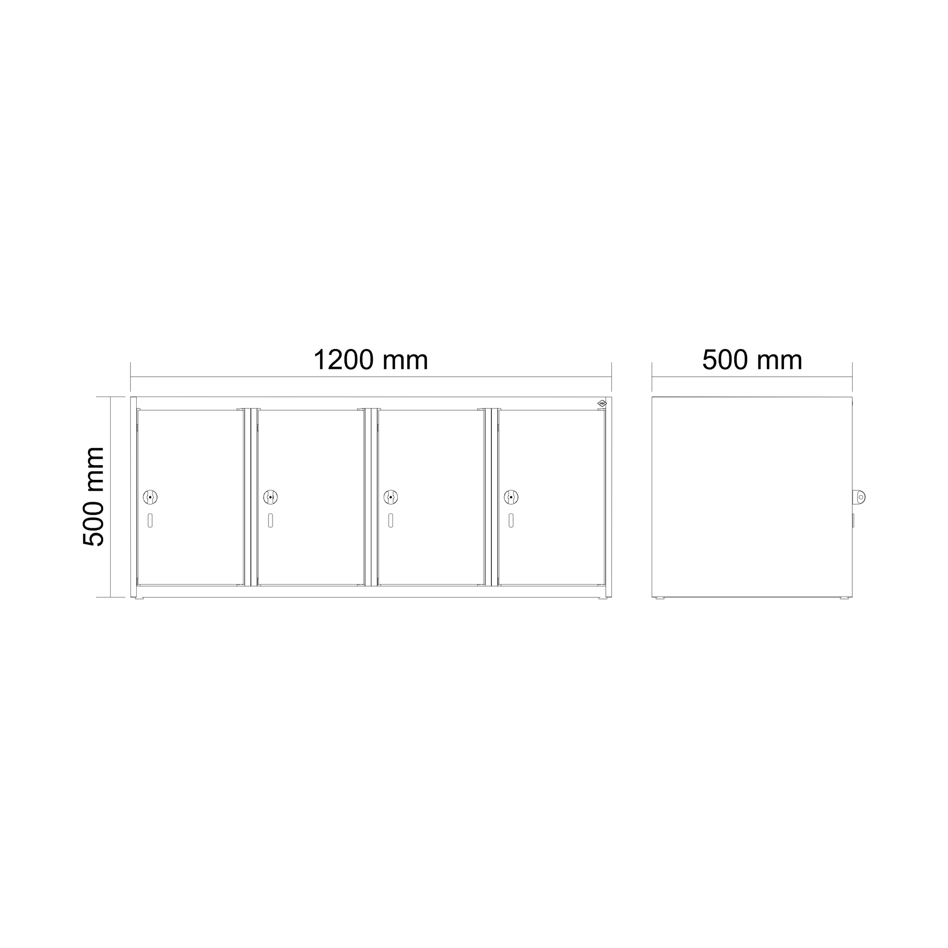 C+P Aufsatzschrank Evolo PLUS, 4 Abteile, 500x1200x500mm