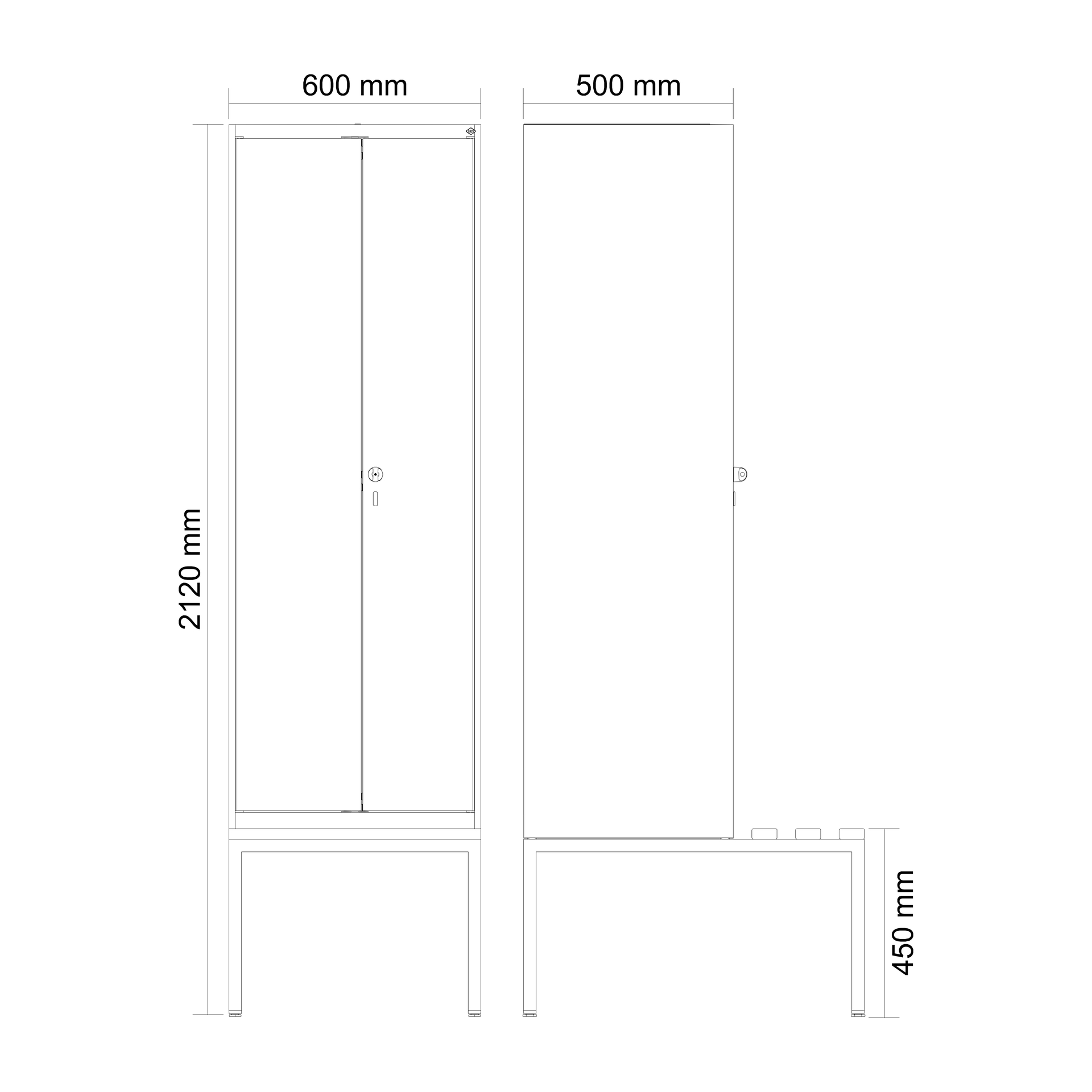 C+P Schwarz-Weiß-Spind Evolo PLUS, Bank, 2 Abteile