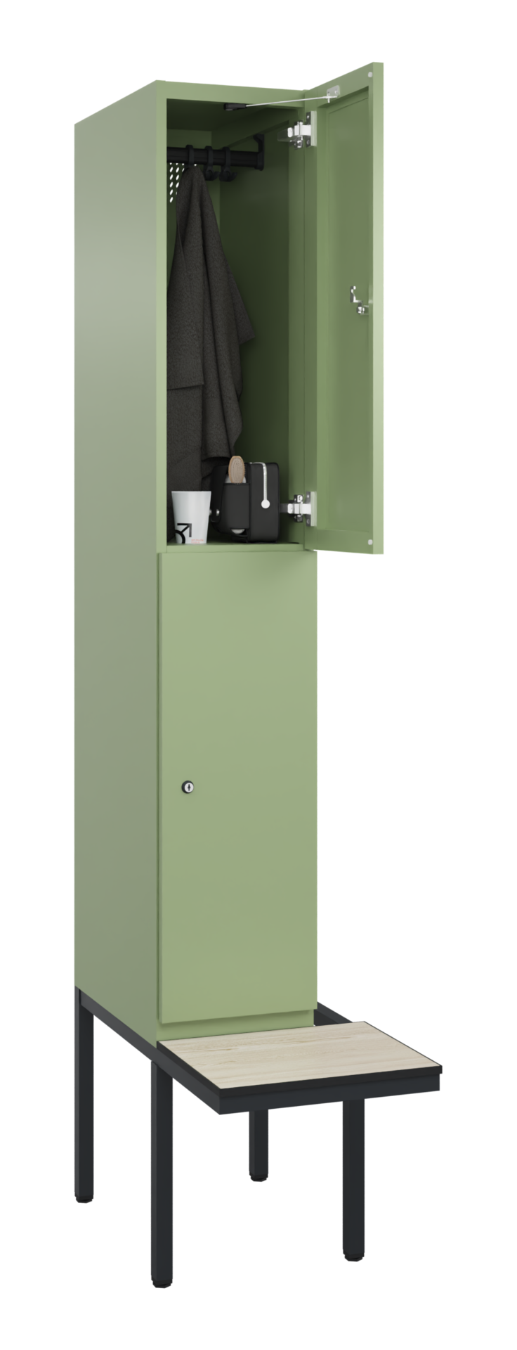 C+P Doppelstöckiger Spind, Cambio, 2 Fach, Bank, 2120x300x815mm, 9016/VK427