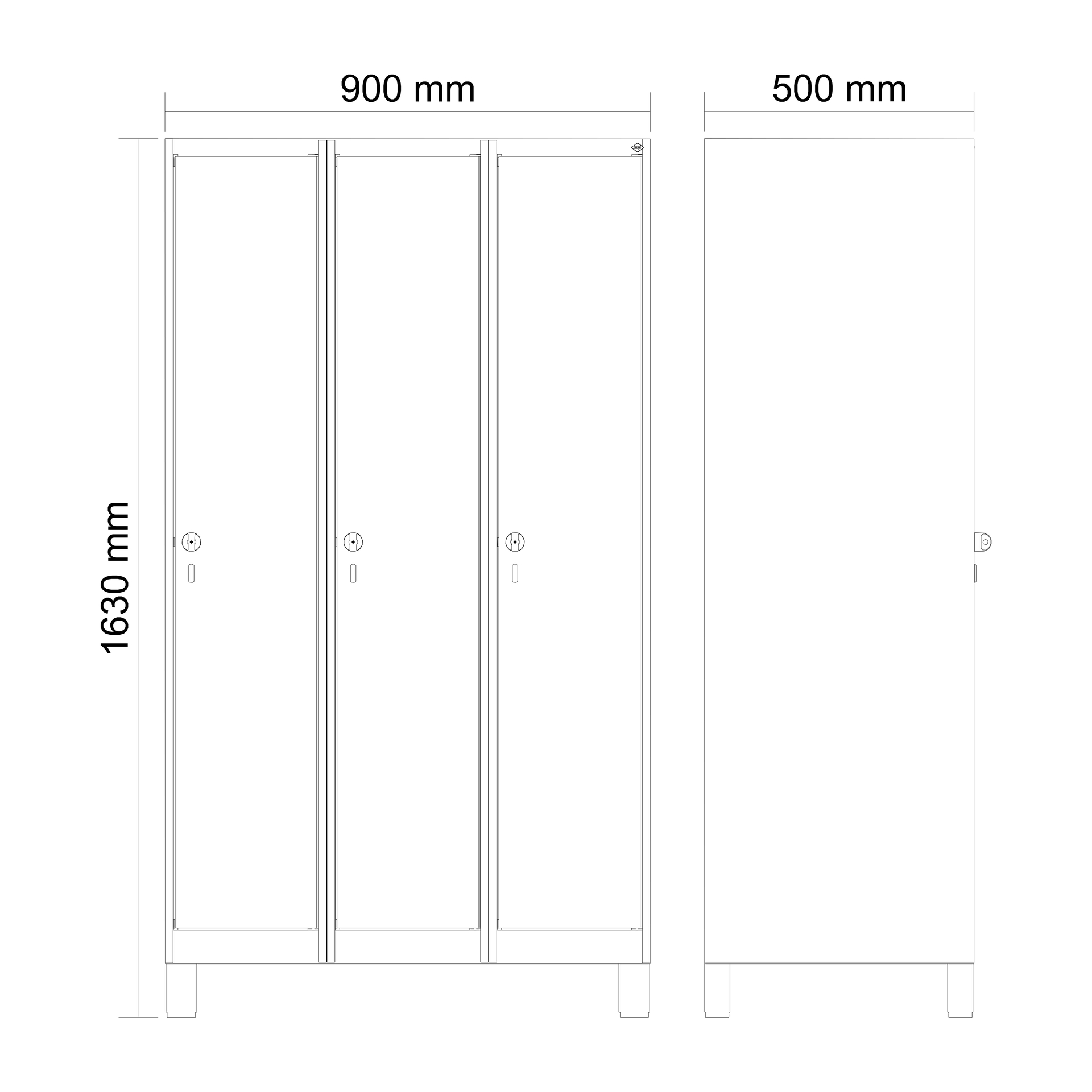 C+P Spind Evolo PLUS, F��e, 3 Abteile, 1630x900x500mm
