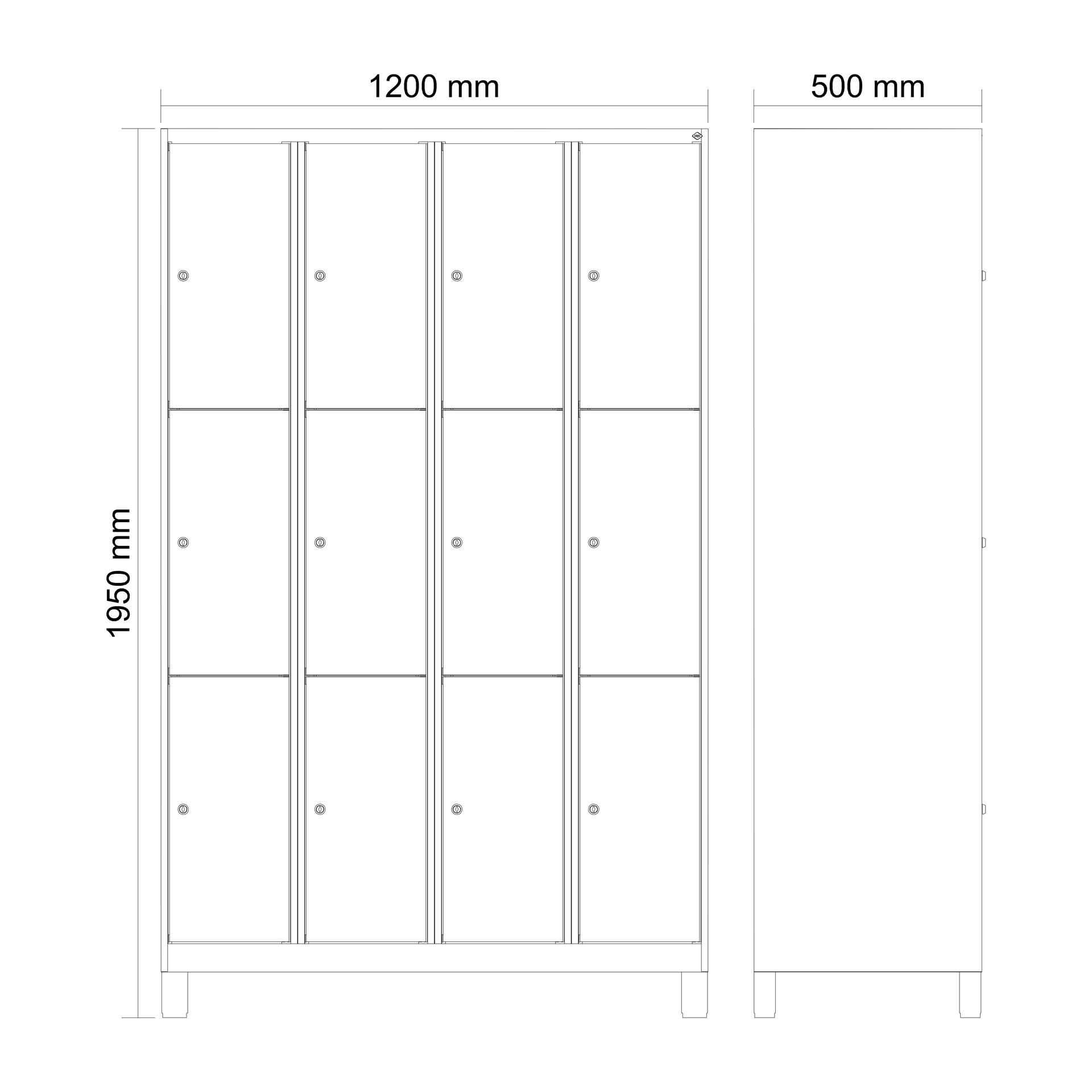 C+P Schlie�fachschrank Evolo PLUS, F��e, 12 F�cher, 1950x1200x500mm