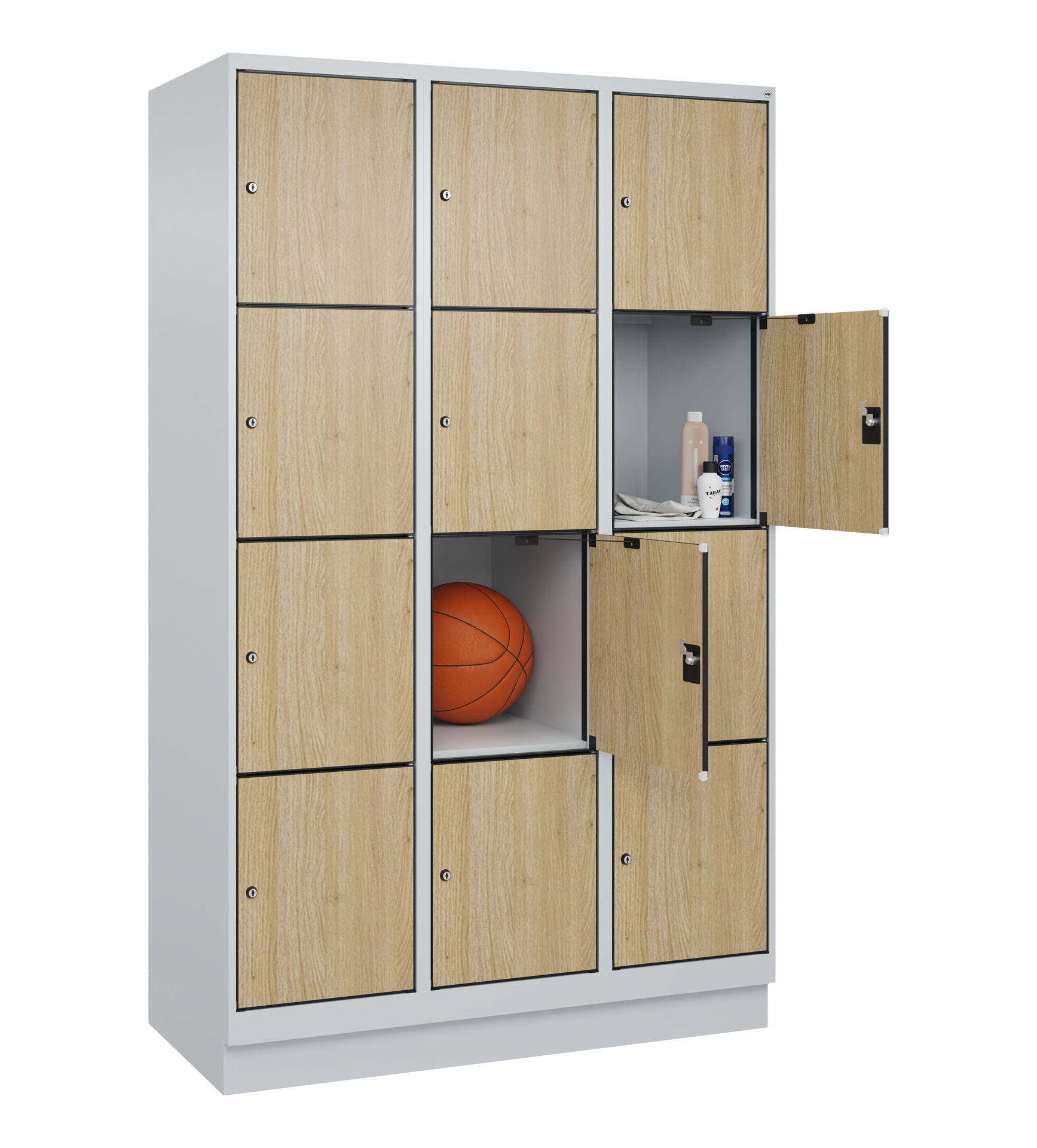C+P Schlie�fachschrank Evolo PLUS, Sockel, 12 F�cher, 1950x1200x500mm