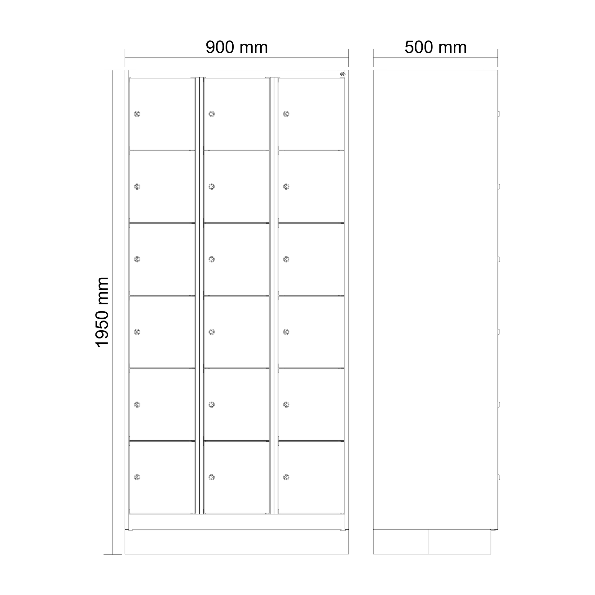 C+P Schlie�fachschrank Evolo PLUS, Sockel, 18 F�cher, 1950x900x500mm