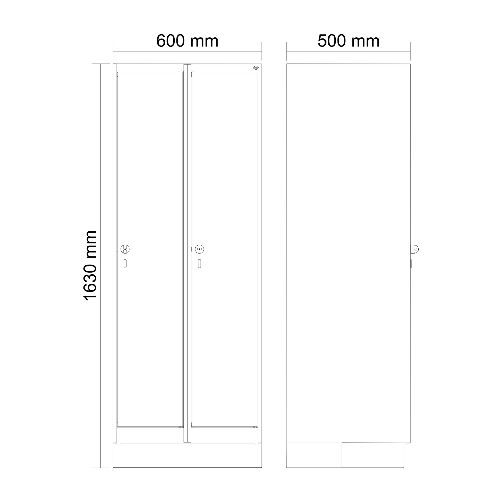 C+P Spind Evolo PLUS, Sockel, 2 Abteile, 1630x600x500mm