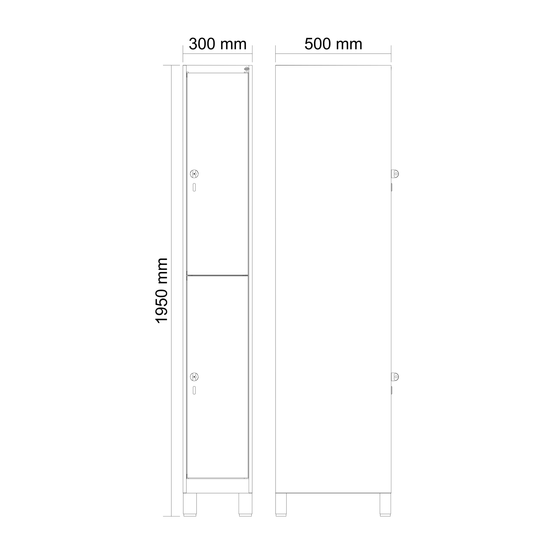 C+P Doppelst�ckiger Spind Evolo PLUS, 2 F�cher, 1950x300x500mm